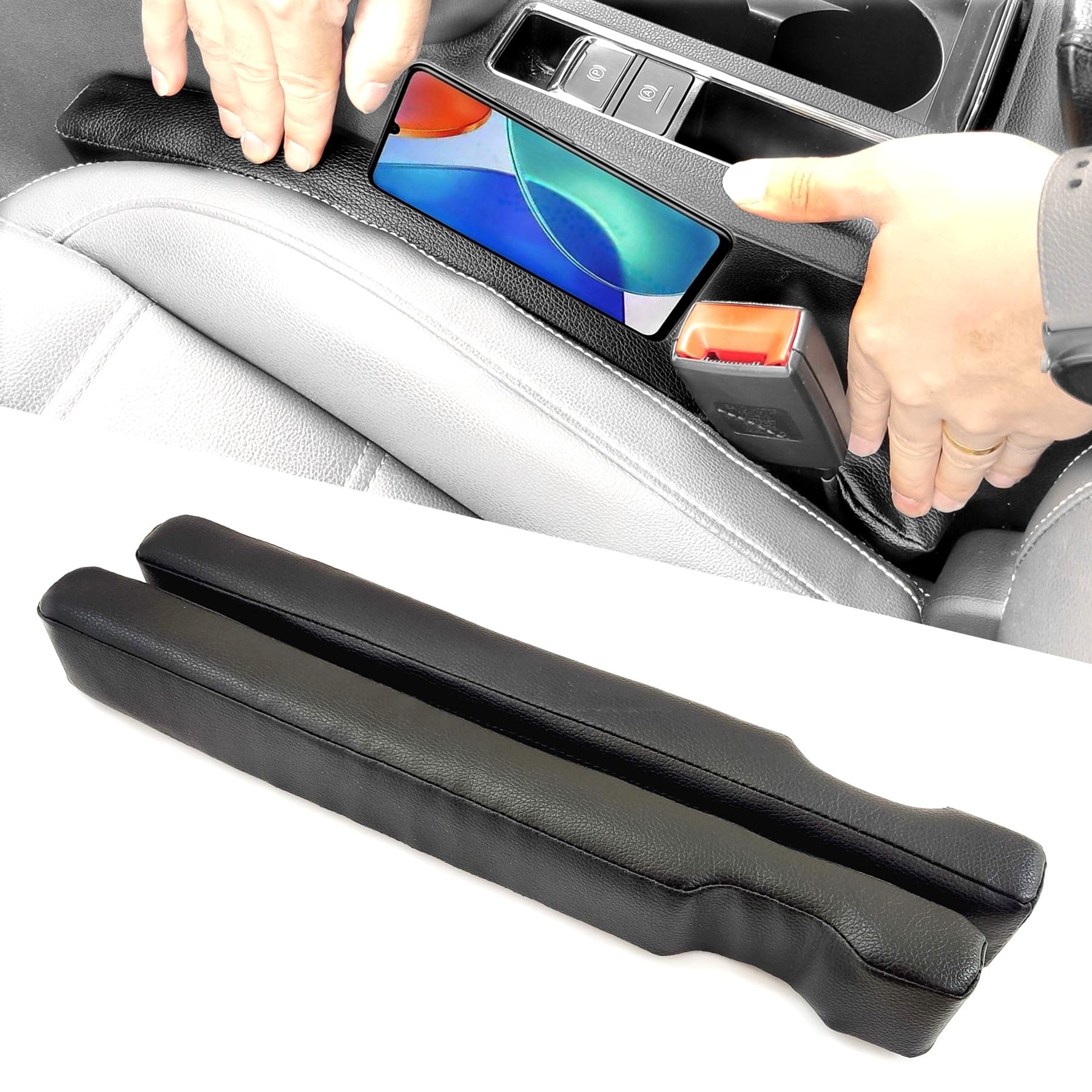 Wuzno Leather Car Seat Gap Filler, 2 Pack No-Drop Seat Guard Universal Gap Stopper/Catcher To Fill The Gap Between Seat And Cons