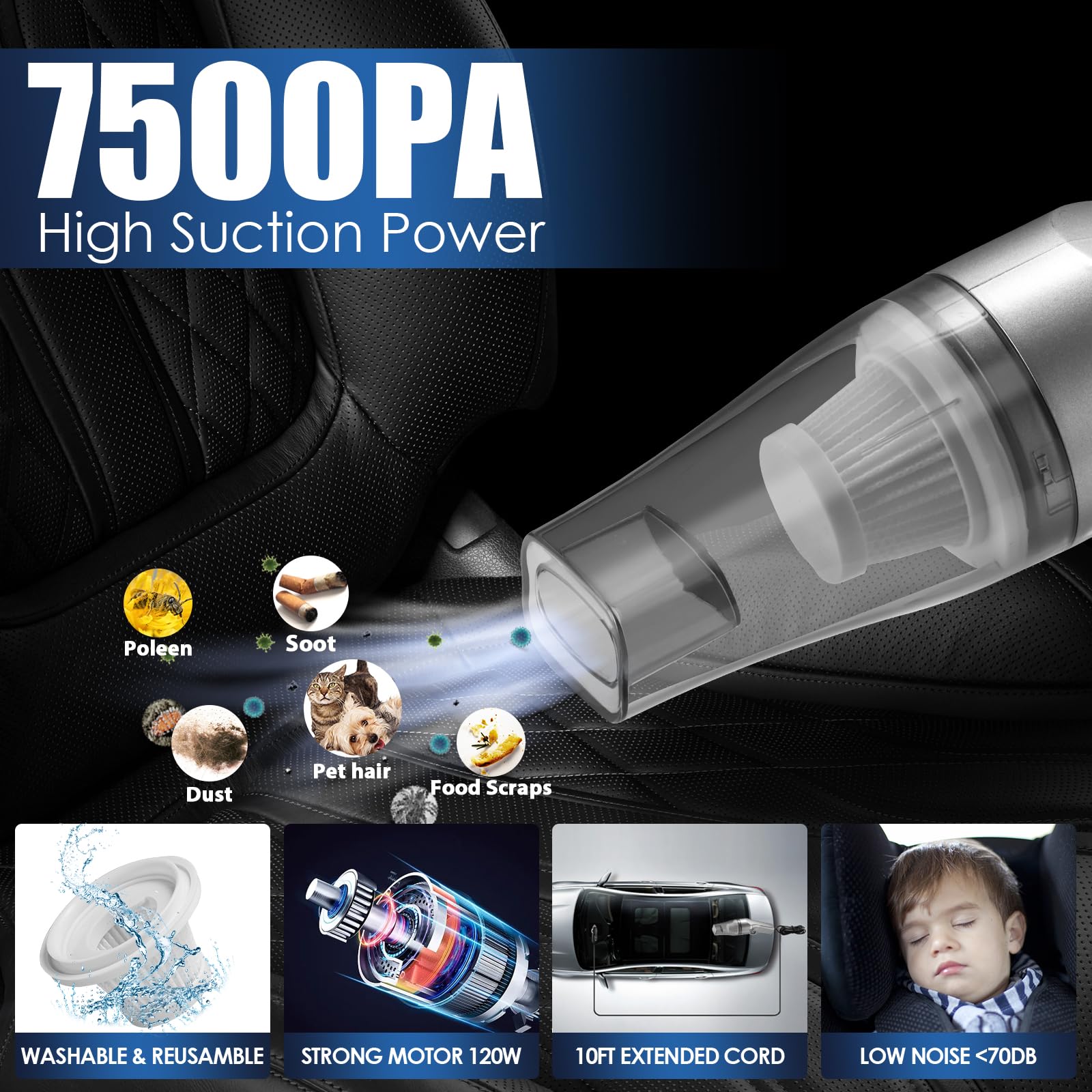 Viewsun 21Pcs Car Cleaning Kit With High Power Handheld Vacuum, Car Wash Mop With Long Handle, Bucket, Detailing Brush Set, Wind