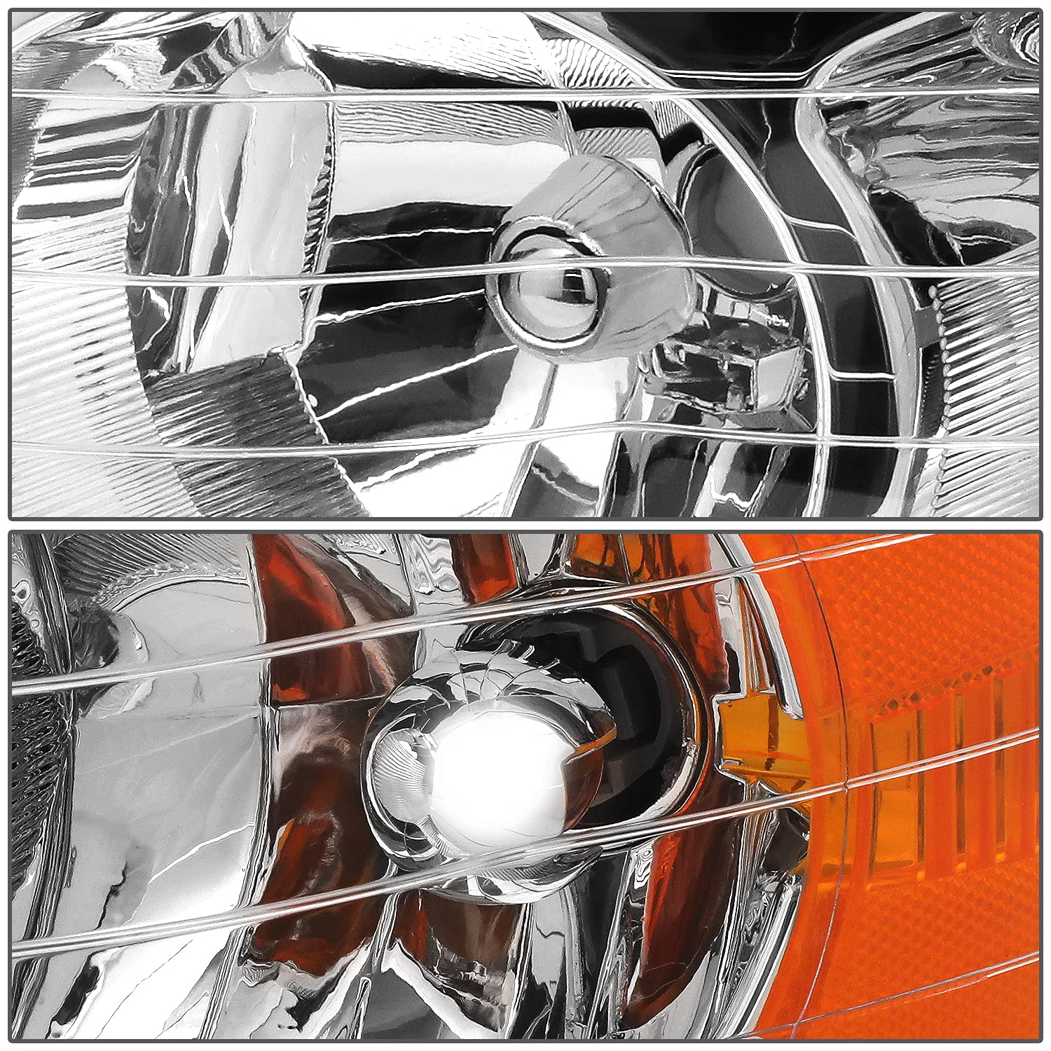 Dna Motoring Hl-Oh-Dr02-Ch-Am Chrome Housing Amber Corner Headlights Compatible With 02-05 Ram 1500/03-05 Ram 2500 3500, Left &