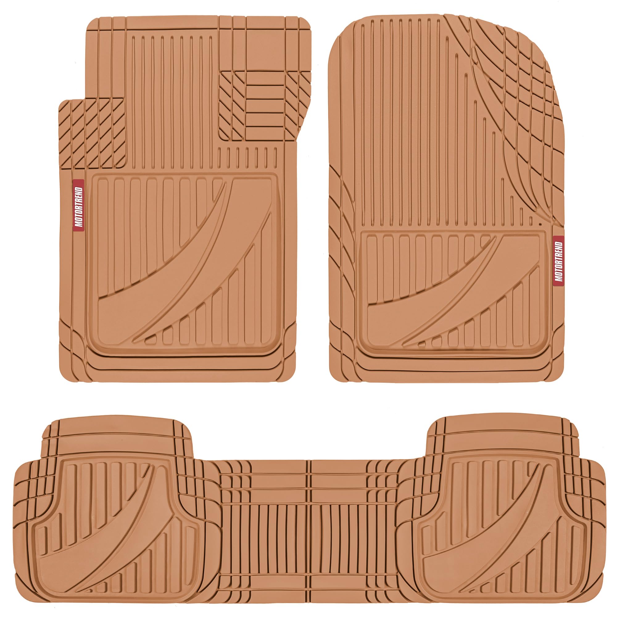Motor Trend FlexTough Advanced Beige Rubber Car Floor Mats - Heavy Duty Trim to Fit All Weather Floor Mats for Cars Truck SUV - 