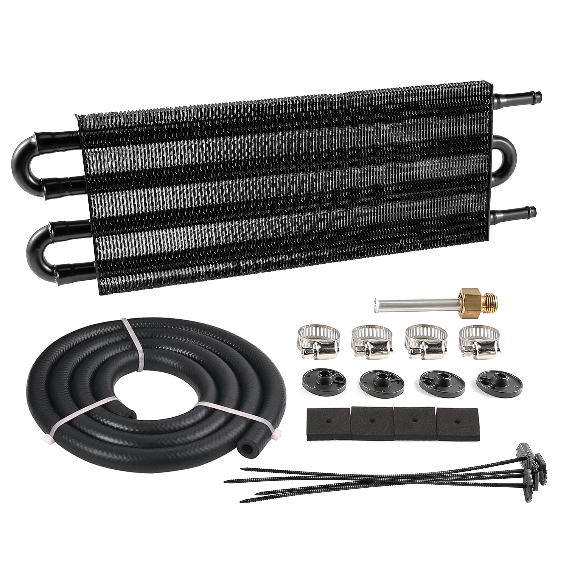 Evil Energy 5/16'' Transmission Oil Cooler, 4 Pass Tube And Fin Cooler Kit Universal Aluminium Black