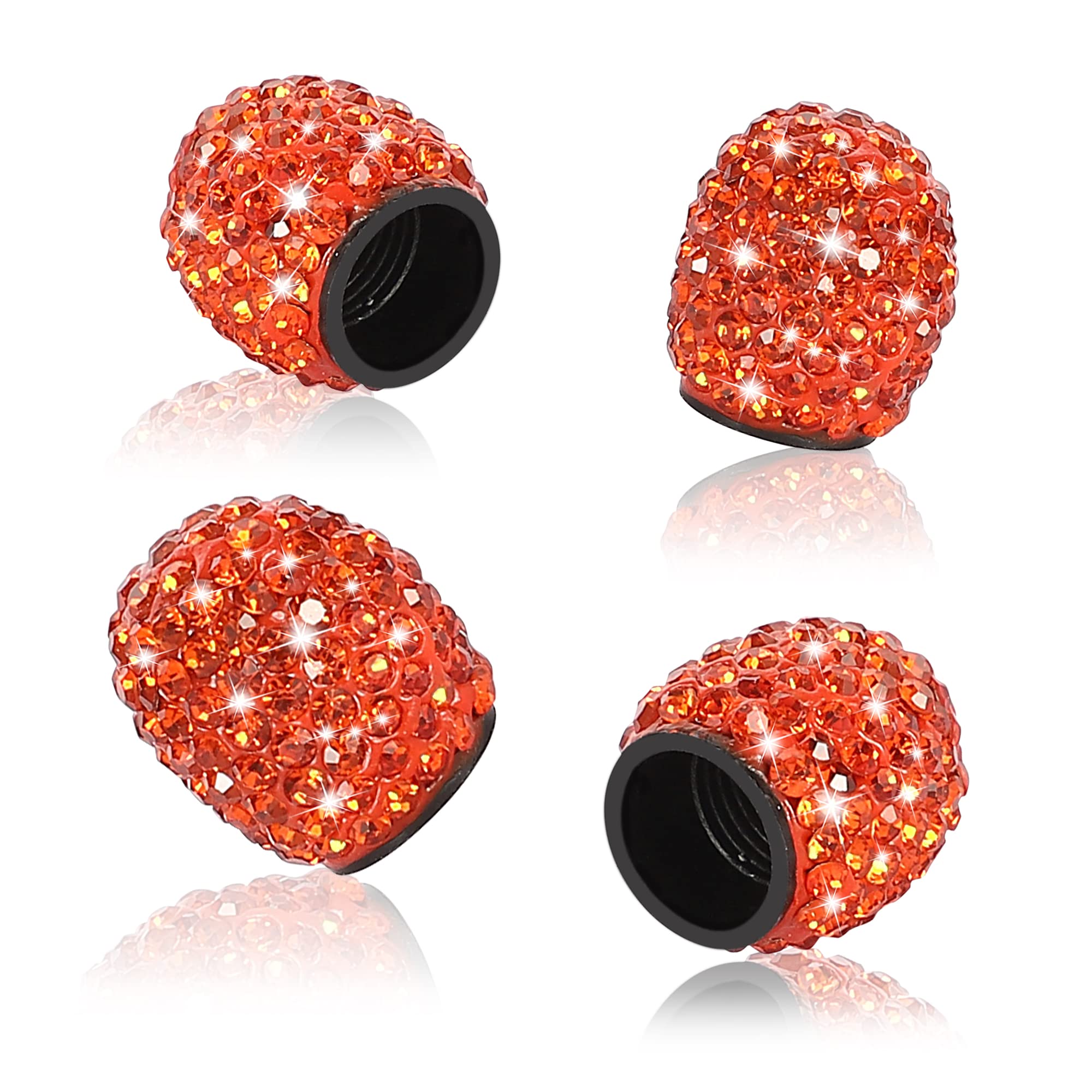 Winka Set Of 4 Rhinestone Tire Valve Stem Caps Bling Car Accessory Compatible With Universal Wheel Air Stem Valve Orange