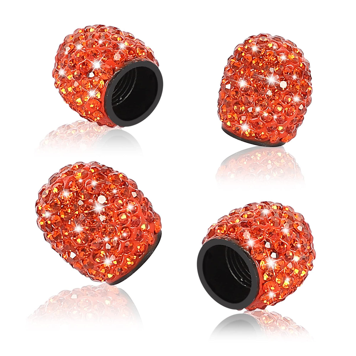 Winka Set Of 4 Rhinestone Tire Valve Stem Caps Bling Car Accessory Compatible With Universal Wheel Air Stem Valve Orange