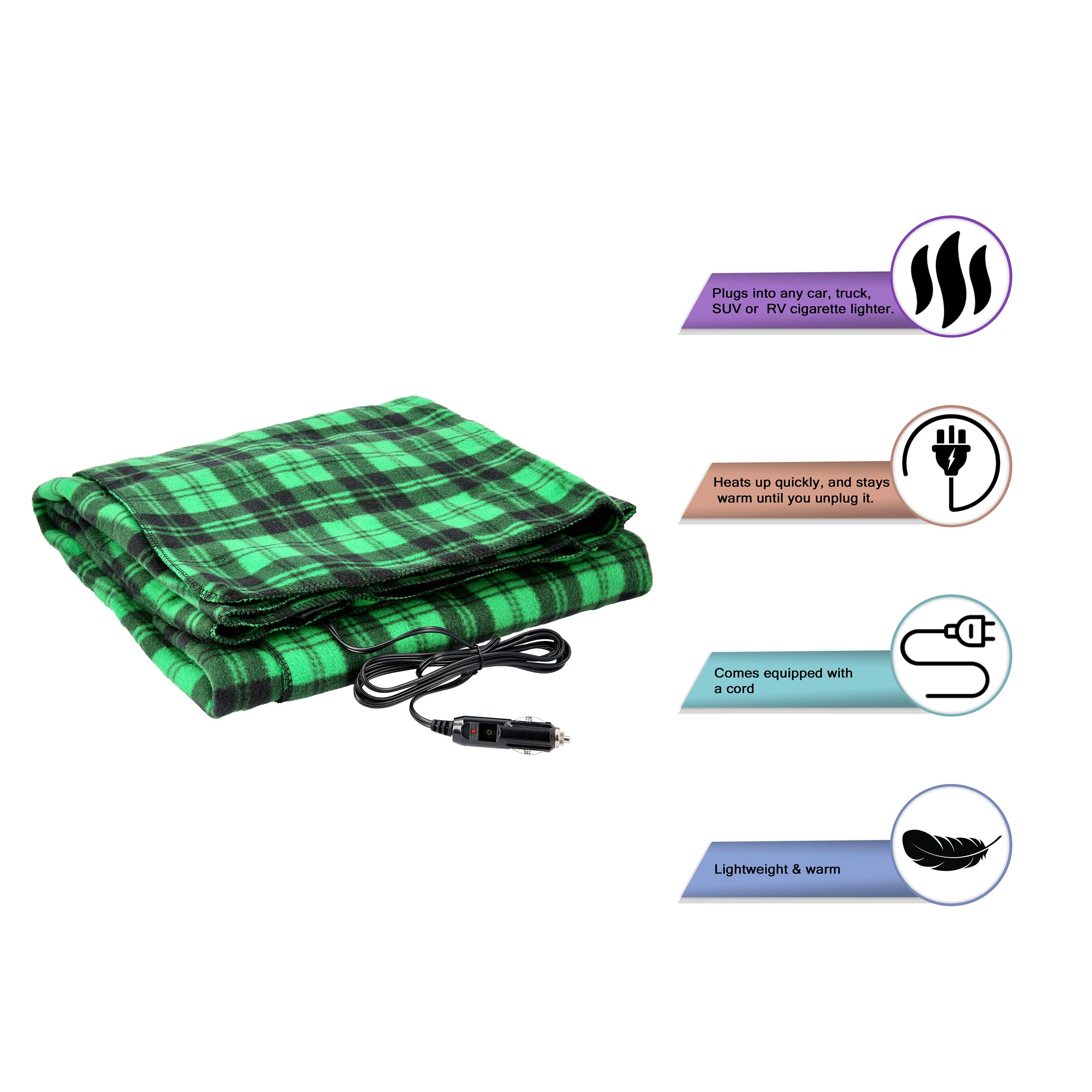 Heated Car Blanket - 12-Volt Electric Blanket for Car, Truck, SUV, or RV - Portable Heated Throw for Camping Essentials by Stalw