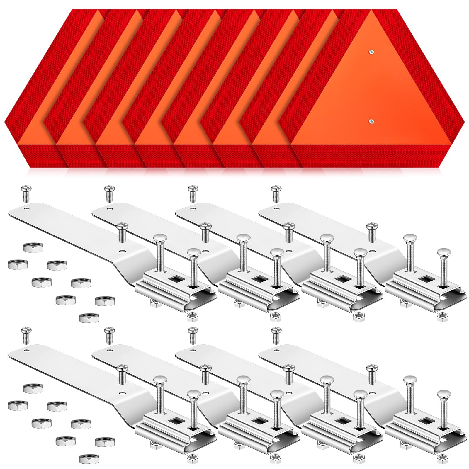 Yaocom 8 Sets Slow Moving Vehicle Sign With Mounting Bracket 14 x 16 Inch Triangle Sign Aluminum Warning Triangles for Golf Cart