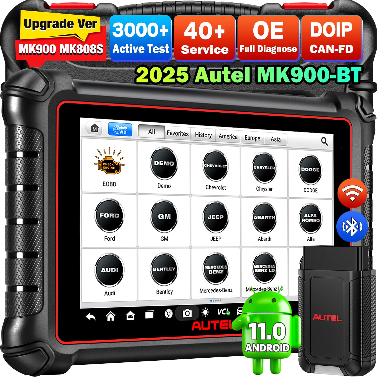 Autel Scanner MaxiCOM MK900BT, 2025 MK900-BT V2.0 Bidirectional Diagnostic Tool, 8in Up of MK900 MX900 MK808S MK808BT MX808S MK8