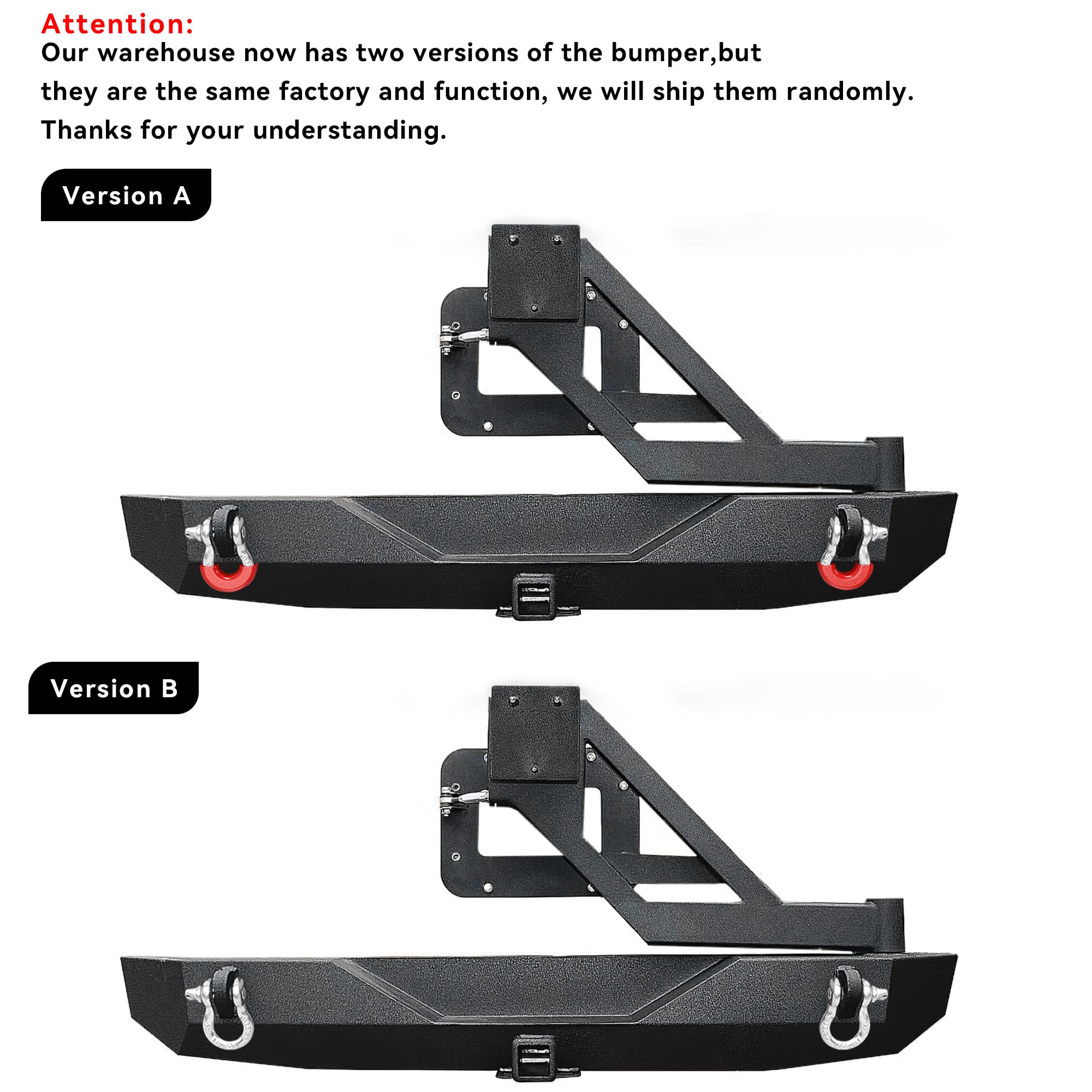 Ledkingdomus Rear Bumper With Tire Carrier And 2'' Hitch Receiver Compatible With 07-18 Jeep Wrangler Jk Jku Rubicon Sahara Spor