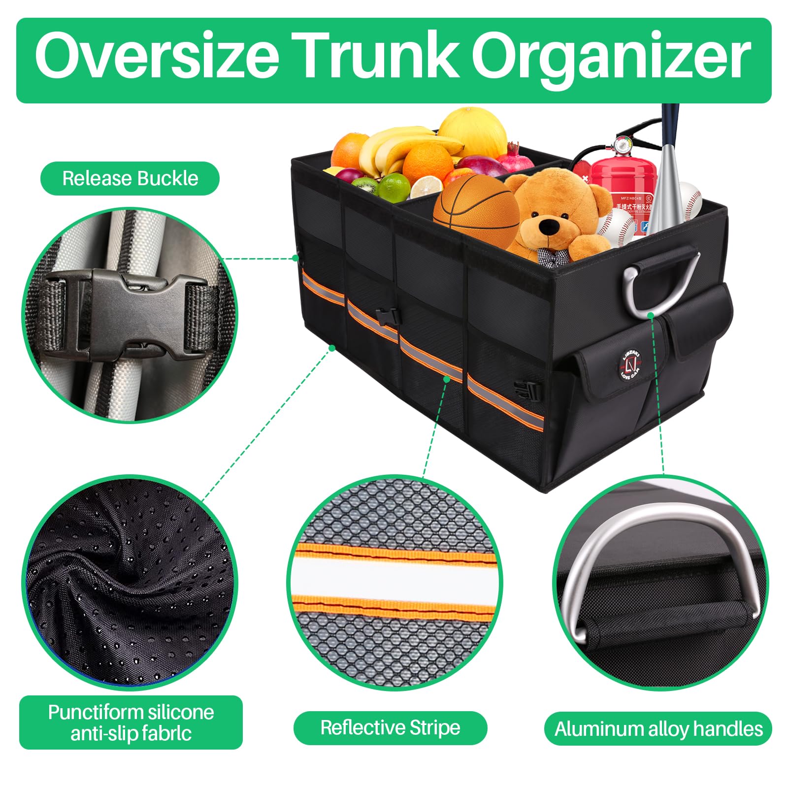 Li Libzaki Car Trunk Organizer, Cargo Organizer Suv Trunk Storage Non Slip Bottom Waterproof Collapsible Durable Multi Compartme