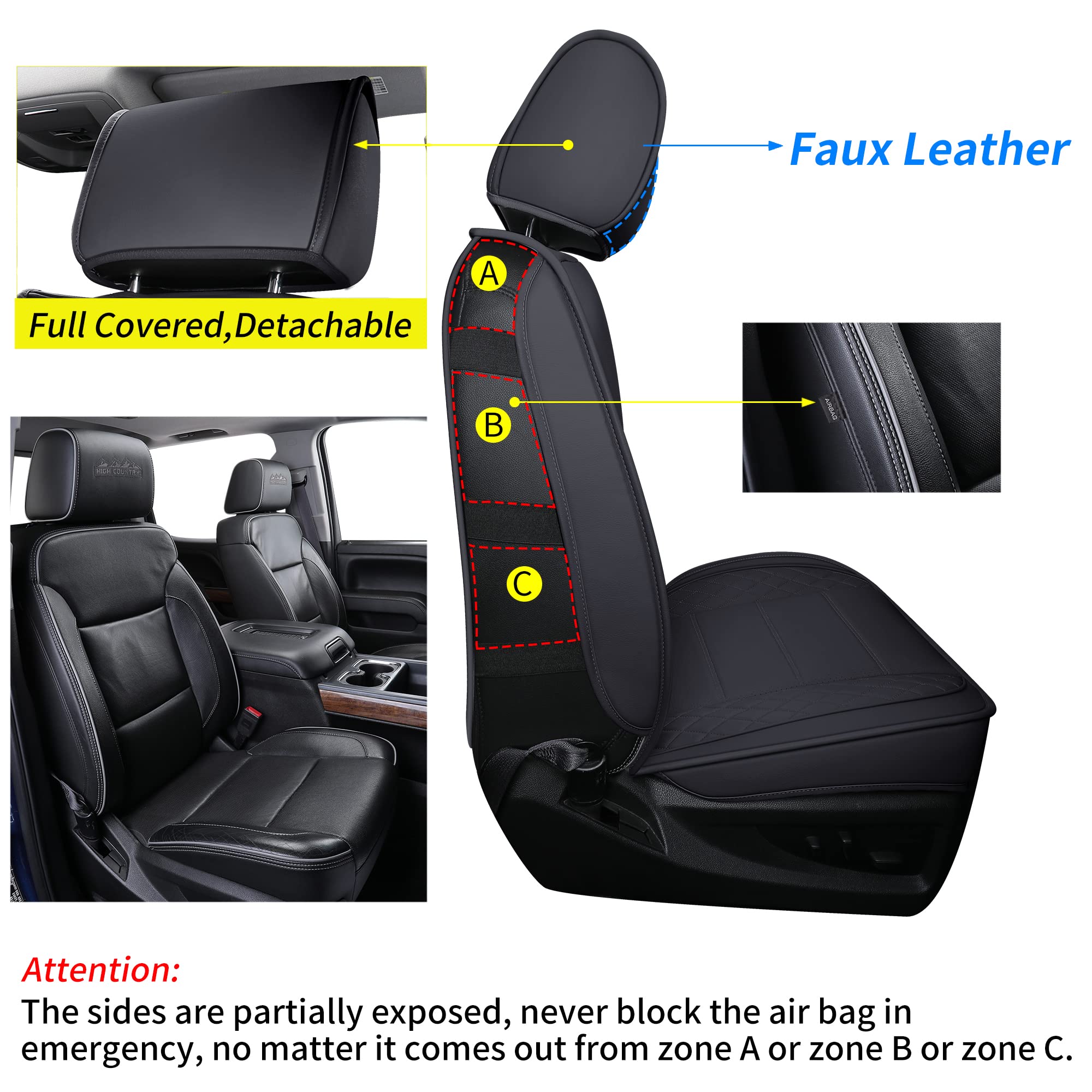 Luckyman Club X04-S3 Chevy Silverado/Sierra Seat Covers Full Set, Fit 2007-2013&2019-2025 1500/2008-2014&2020-2025 2500 Hd/3500