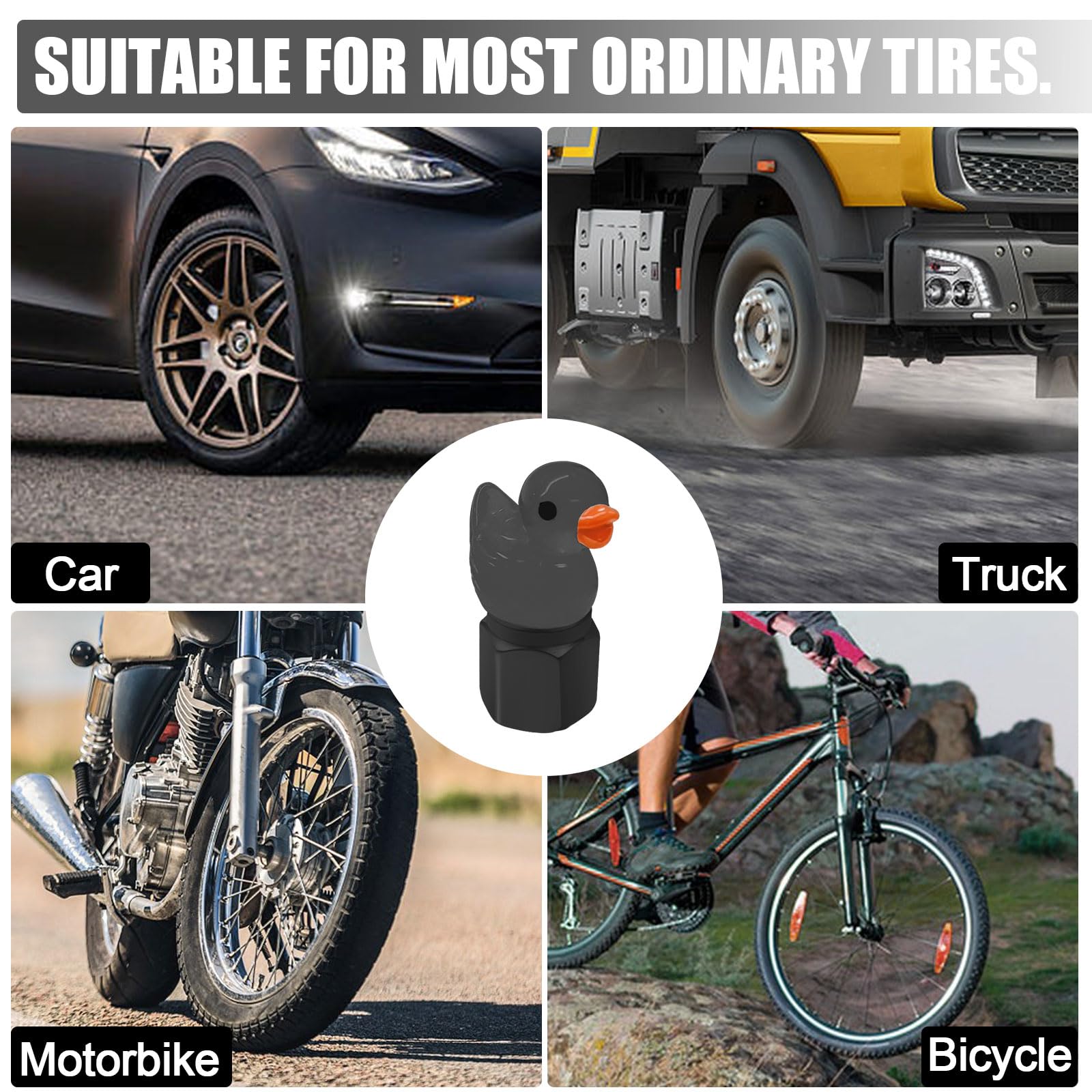 xbrtaia 4 Pack Cute Duck tire Valve caps, Glow in The Dark Tire Valve Caps, Interesting and Practical Tire Decoration, Can be Us