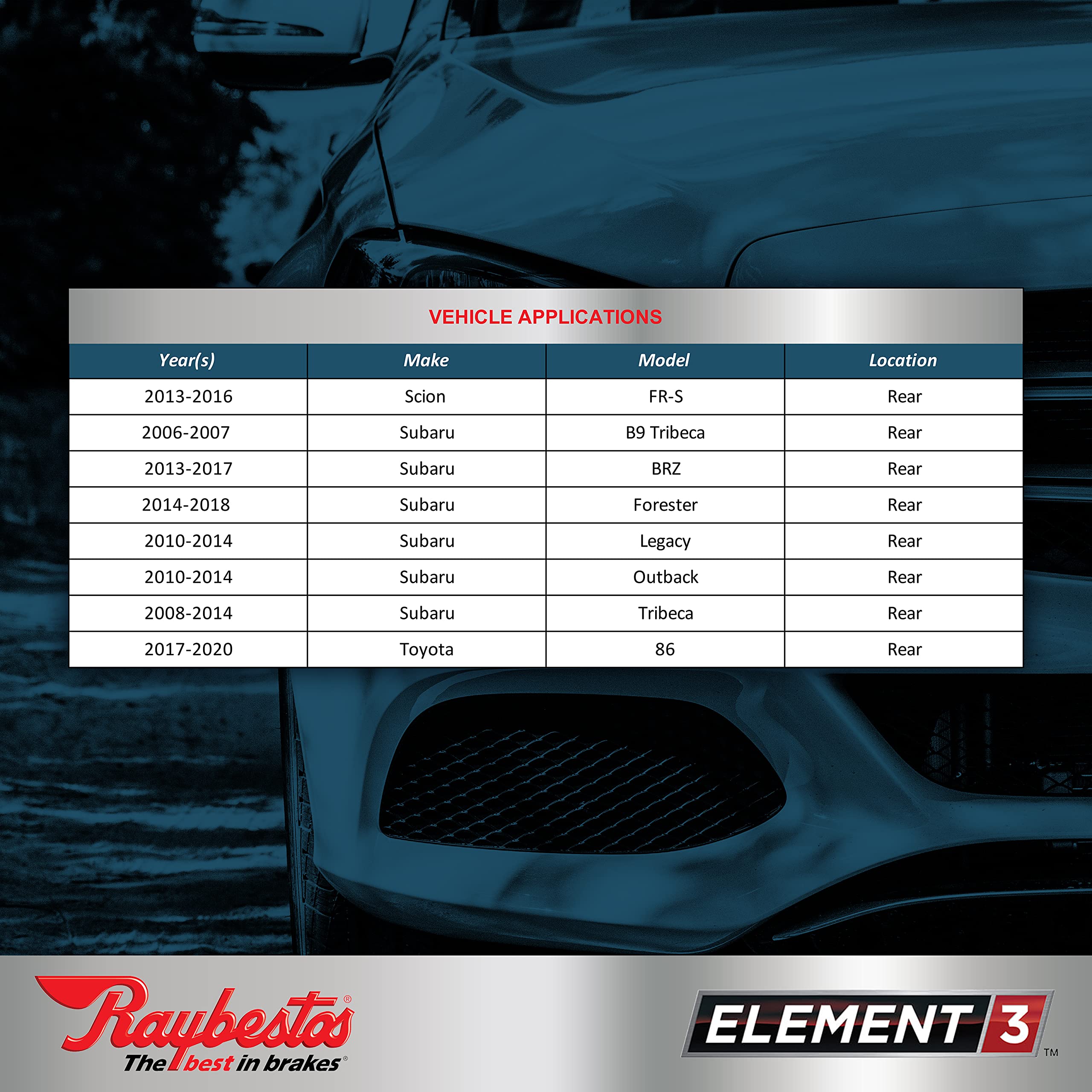 Raybestos Premium Raybestos Element3 Eht Replacement Rear Brake Pad Set For Select Subaru Tribeca/Brz/Forester/Legacy/Outback, S