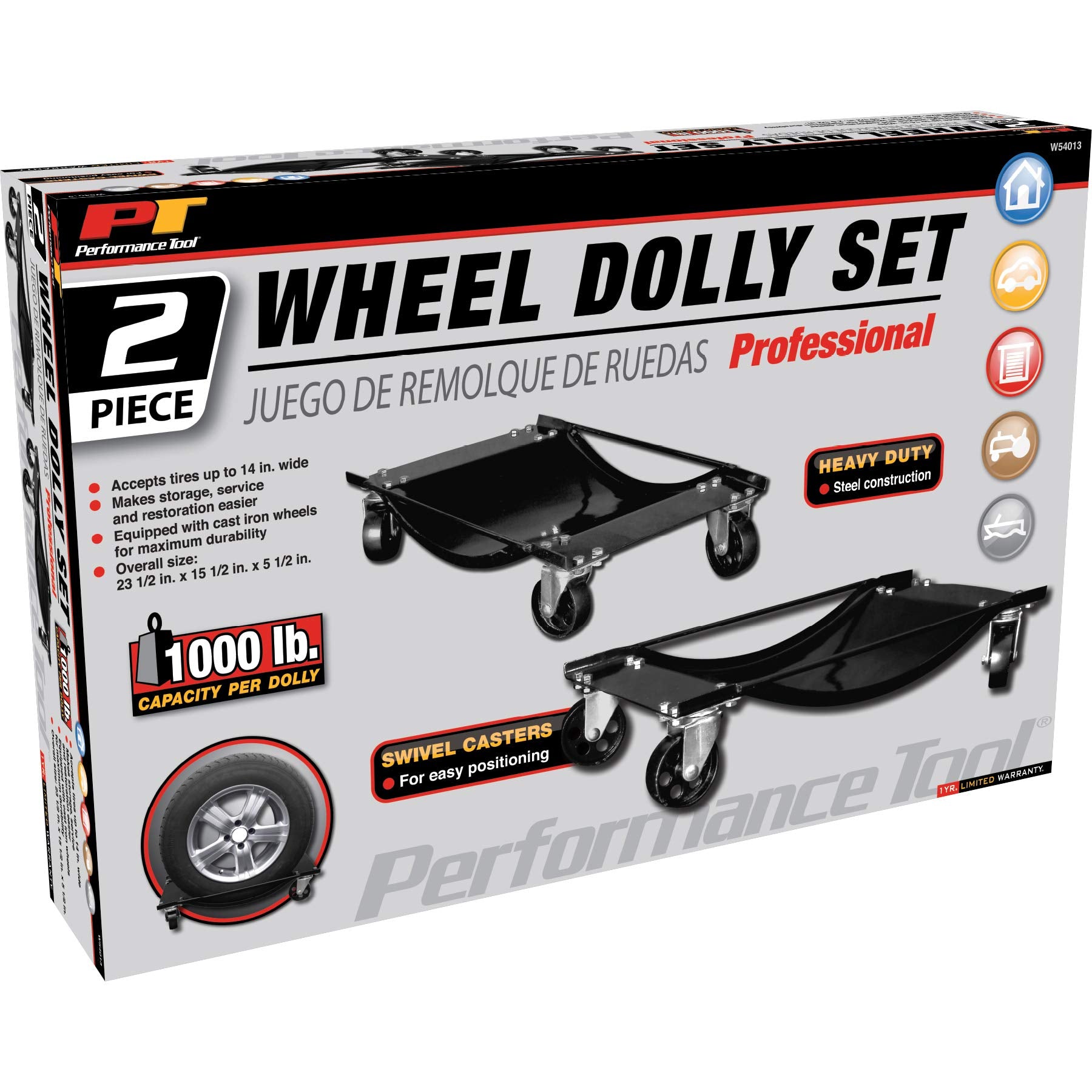 Performance Tool W54013 Tire Skates 2 Tire Wheel Car Dolly Ball Bearings Skate (1,000 Lb Capacity Per Dolly)