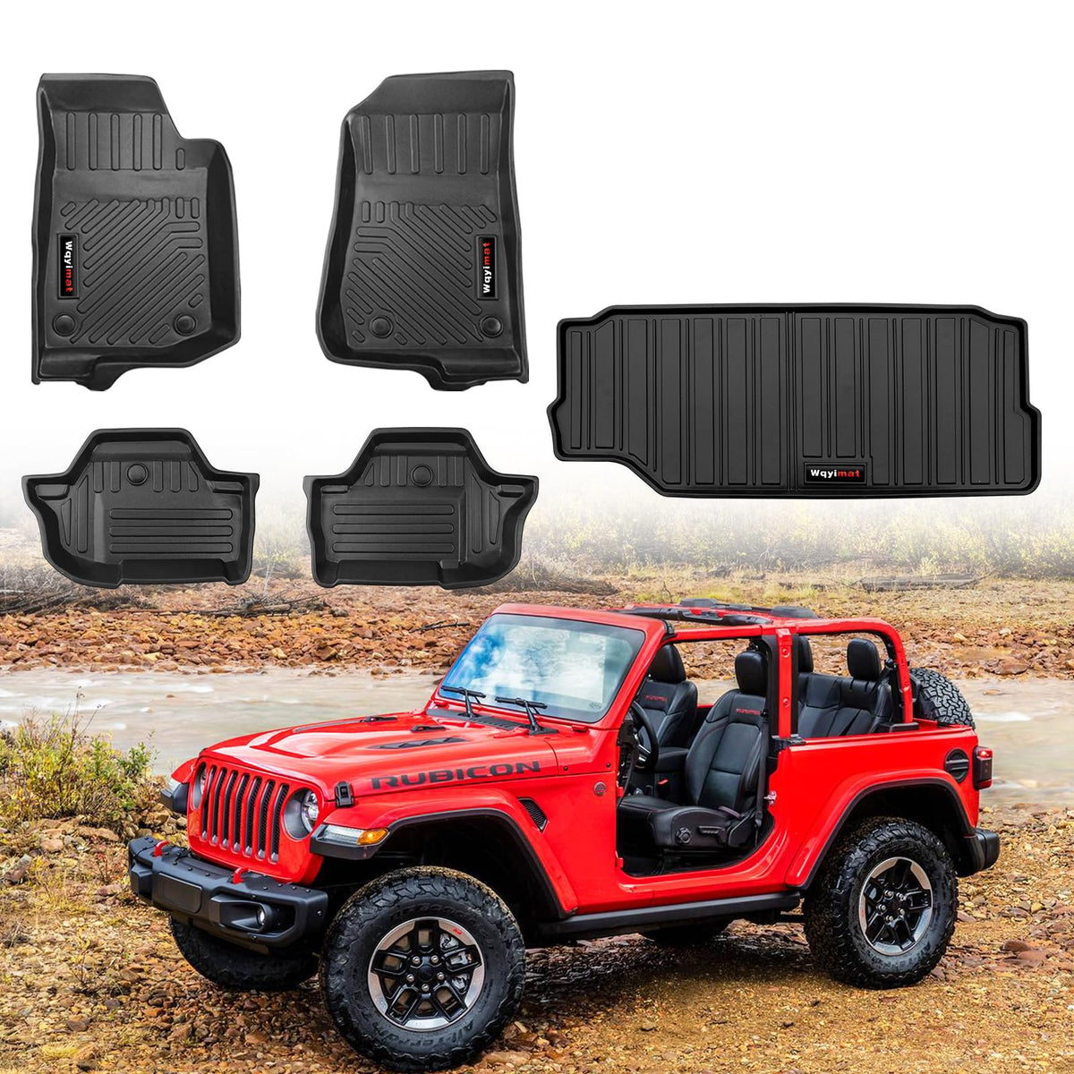 Wqyimat All Weather Floor Mats and Cargo Liner for 2018-2025 Jeep Wrangler JL 2 Door Accessories TPE Rubber Mat Black (for 2018-