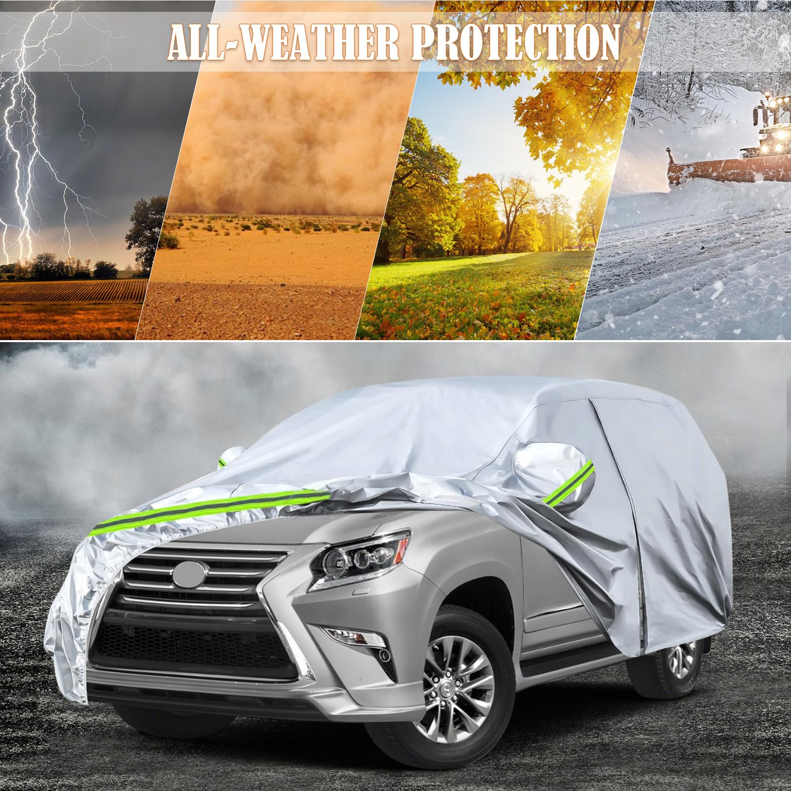 Waterproof Car Covers Replace For 2003-2025 Lexus Gx 460 470, 6 Layers Silver All Weather Custom-Fit Car Cover With Zipper Door