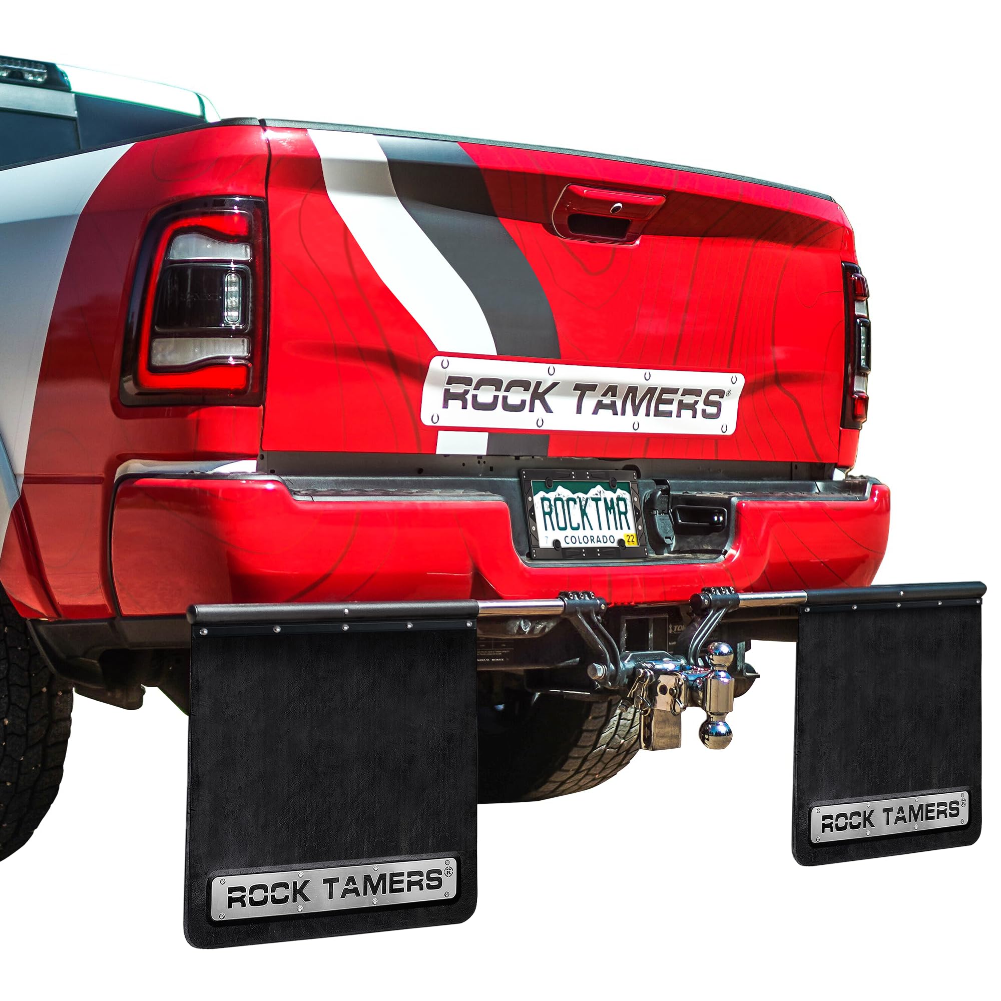 Rock Tamers 00112-3'' Official Mudflap System - 3'' Hitch Receiver - Hitch Mounted Mud Flaps To Protect What You Tow - Removeabl