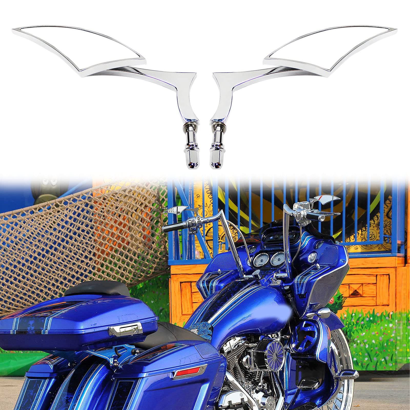 Chrome Motorcycle Cruiser Blade Mirrors For Harley Davidson Street Glide Flhx