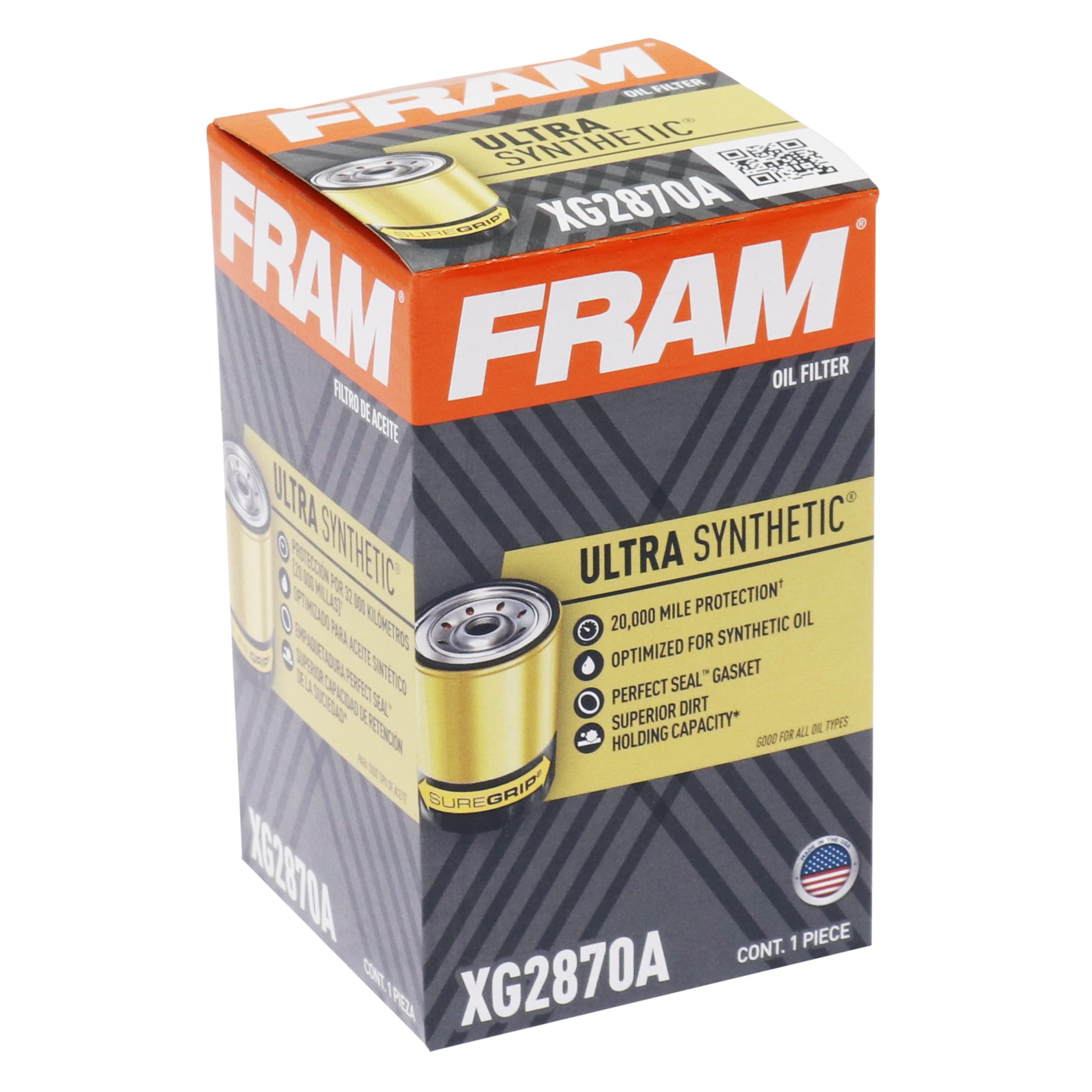 FRAM Ultra Synthetic Automotive Replacement Oil Filter, Designed for Synthetic Oil Changes Lasting up to 20k Miles, XG2870A with