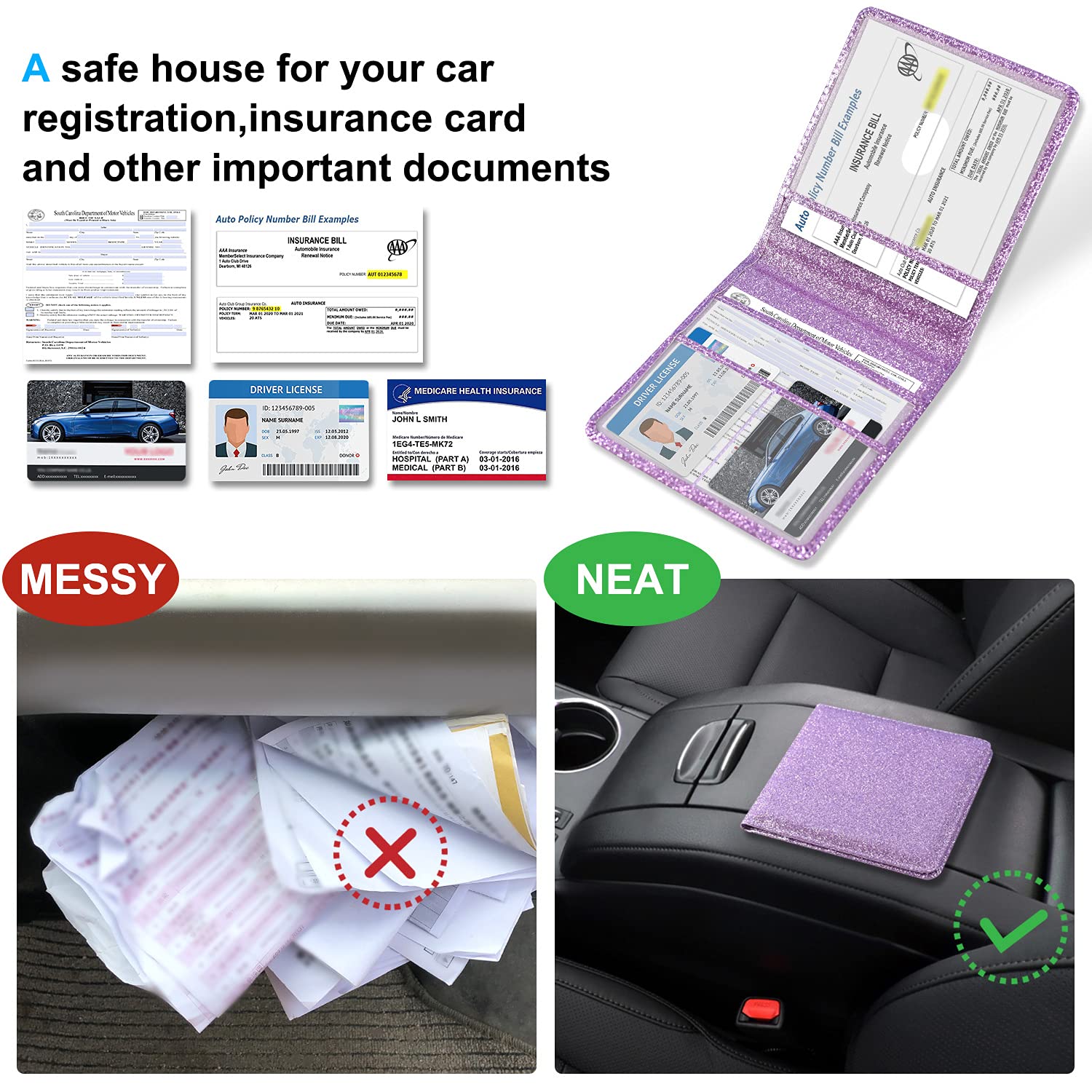 Dmluna Car Registration And Insurance Holder, Folio Leather Vehicle Card Document Glove Box Organizer, Driver License Cards, Gli