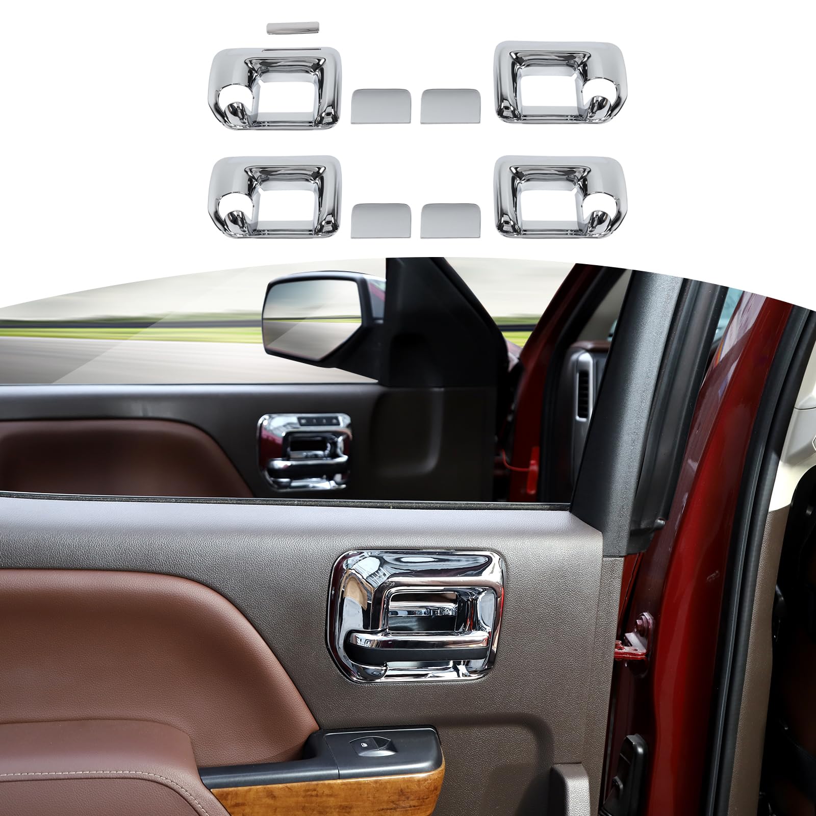 Rt-Tcz For Chevy Silverado Inner Door Handle Bowl Trim Cover For Chevrolet Silverado Gmc Sierra 2014-2018 Chrome Interior Access
