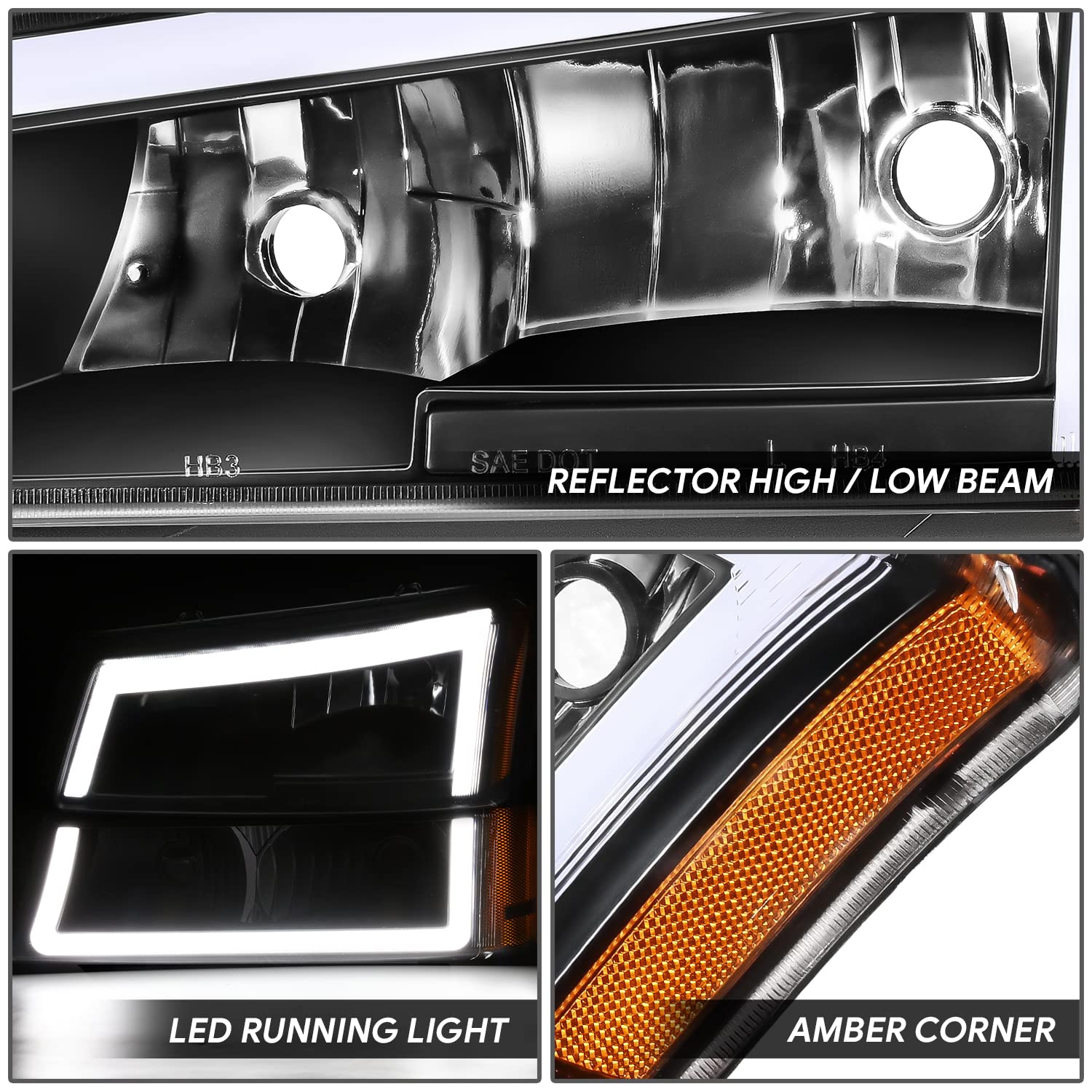 Dna Motoring Hl-Lb5-Csil03-Bk-Am Pair Of Led Drl Headlights W/Parking Turn Signal Compatible With 03-06 Avalanche 1500 2500 / Si