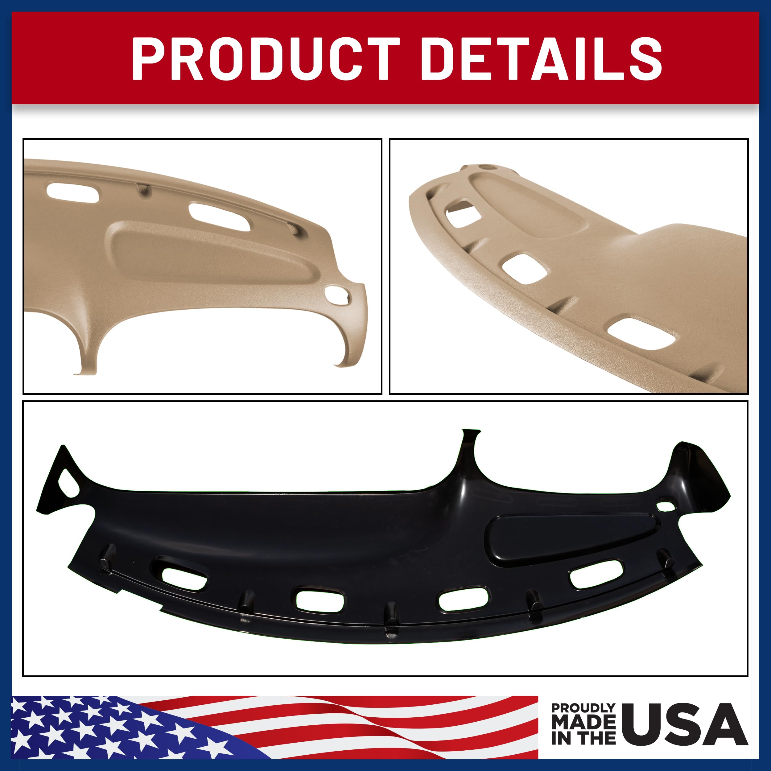 Dashskin Molded Dash Cover Cap Compatible With 1998 1999 2000 2001 Dodge Ram 1500 (98-02 Ram 2500 & 3500) In Camel - Made In The