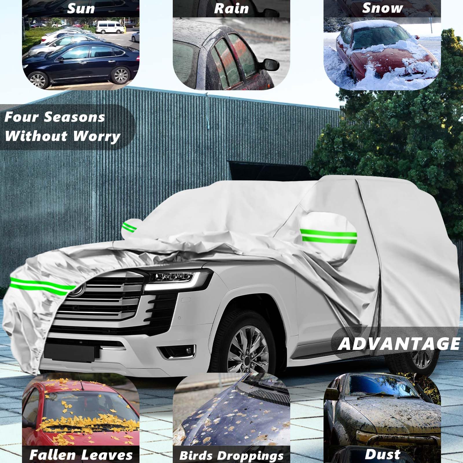 AROJAK Waterproof Car Cover for Toyota Land Cruiser/LX 2008-2023,190T All Weather Car Covers with Zipper Door,Windproof Bands fo