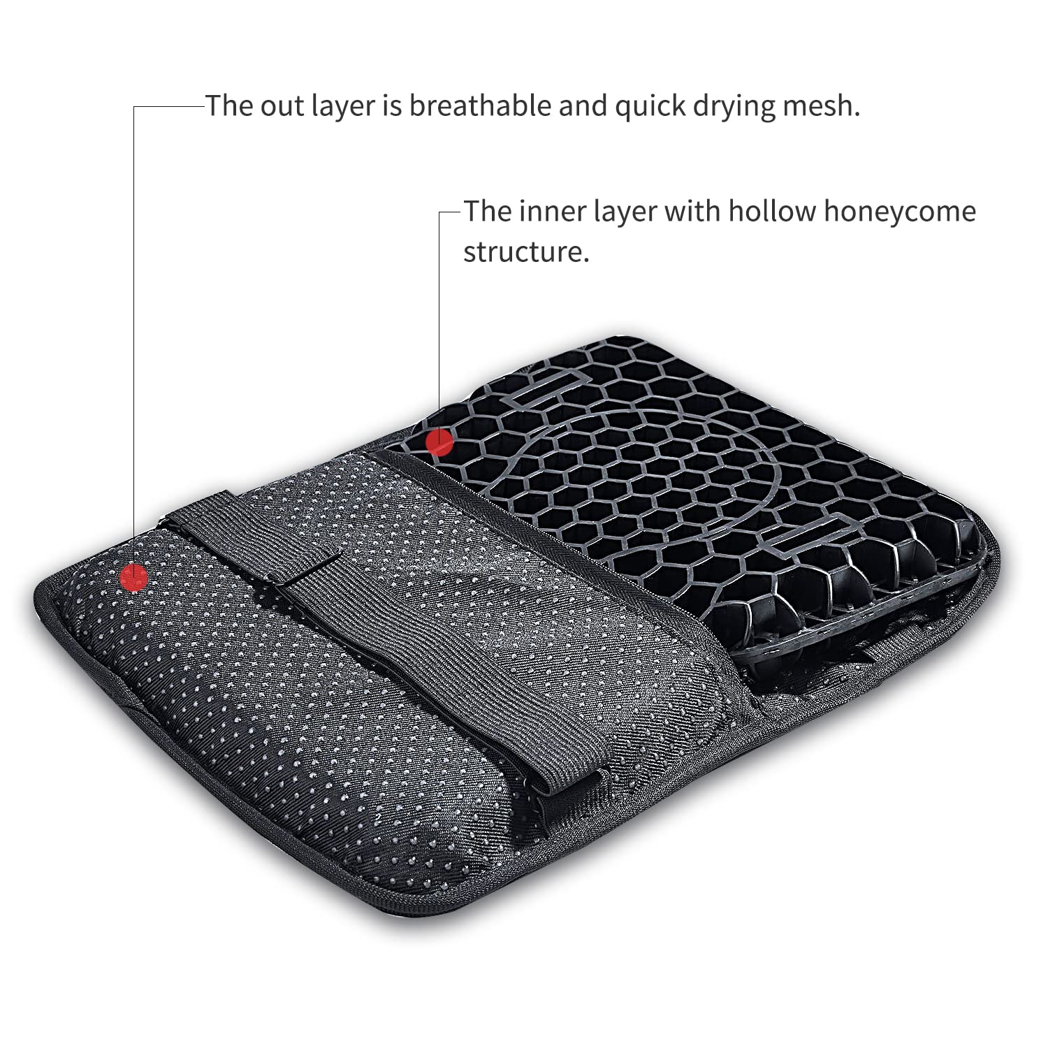 ELCYCO Motorcycle Gel Seat Cushion, Seat Cushion Available for Rear Passengers Honeycomb Structure Breathable Anti-Skid Shock Ab