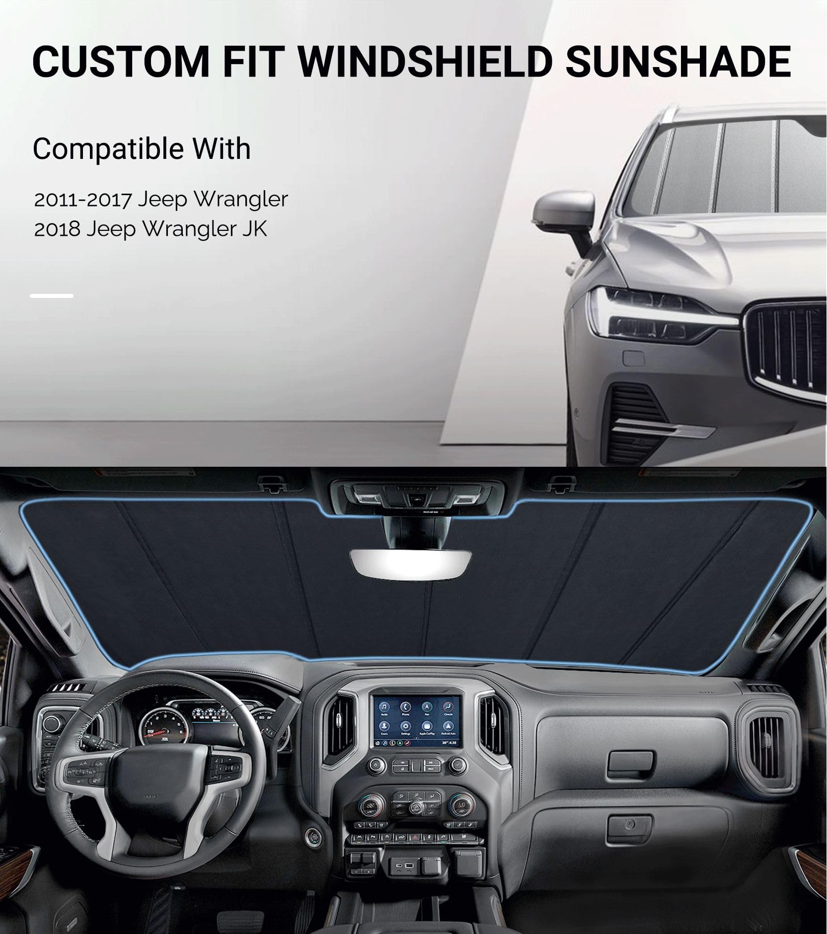 Pigenius Windshield Sunshade For Jeep Wrangler 2011-2017, Wrangler Jk 2018 Front Window Shade- Safeguard