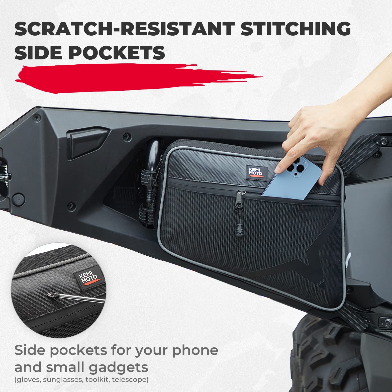 Kemimoto Door Bags 1680D Storage Bag Compatible With Cfmoto Zforce 950 Ho/Hoex 2022-2024 / Zforce 950 Sport 2020-2022 G1, Lower Door Side Bags Resistant Zippers - Set Of Two