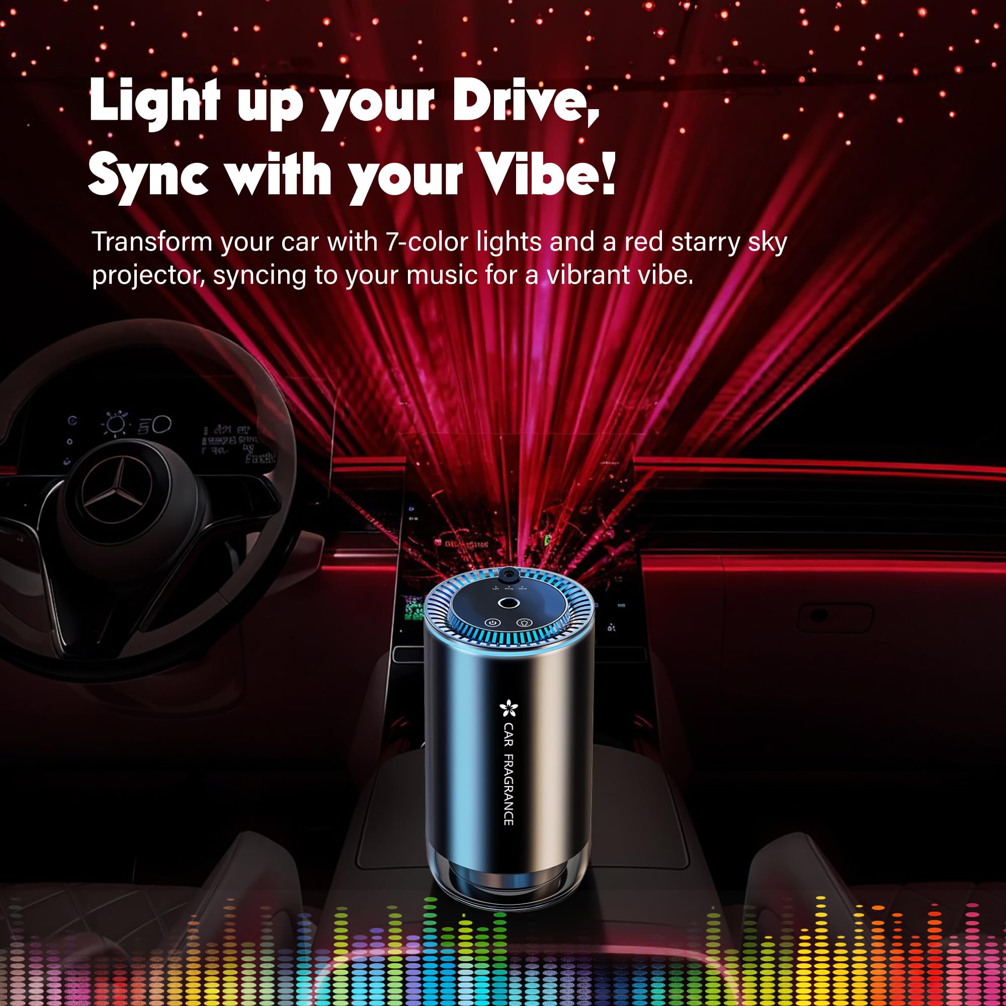 Smart Car Air Freshener - Automatic Essential Oils Aroma Diffuser - Rechargeable Auto On/Off Fragrance Fresheners with Starry Li