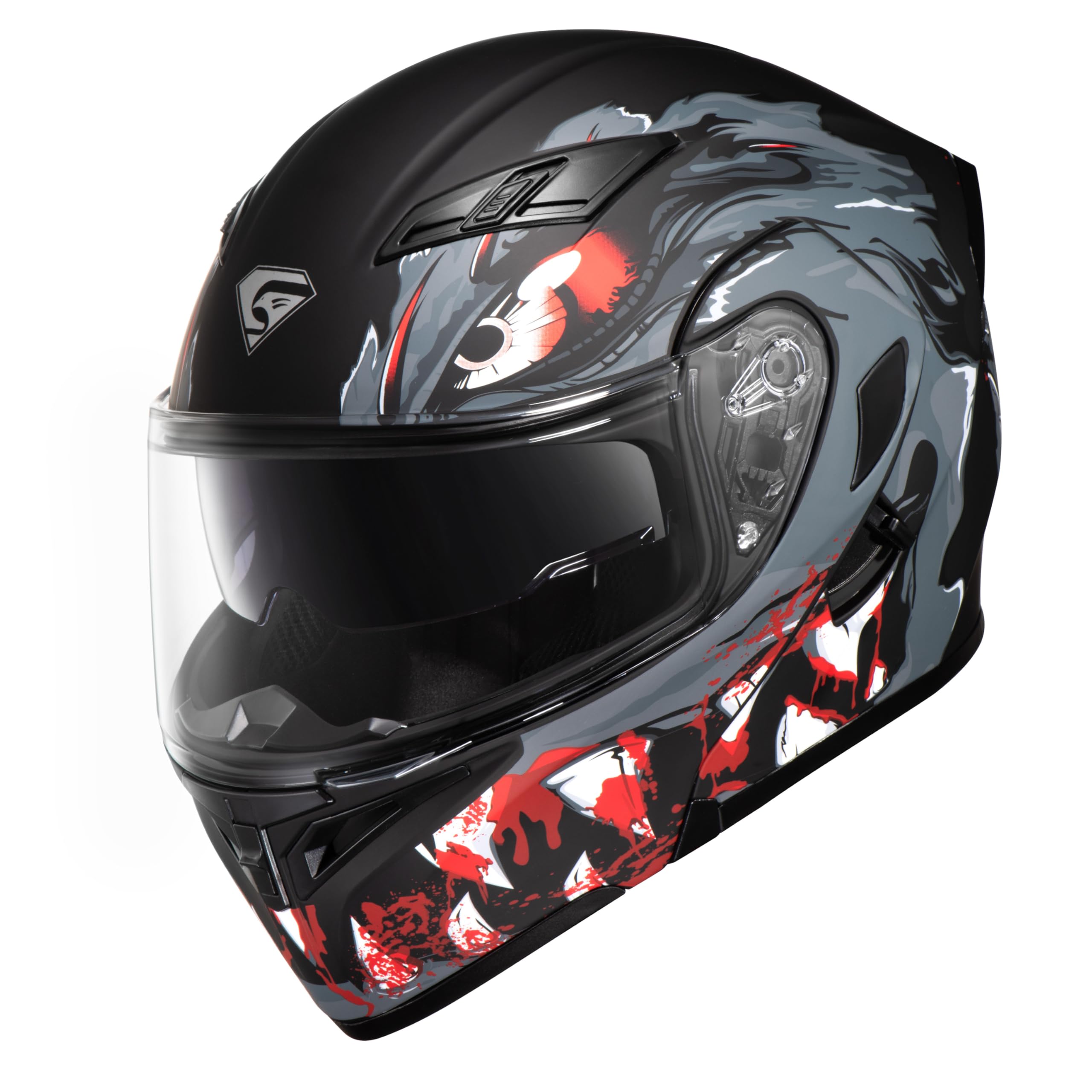 Kypara Motorcycle Dual Visor Flip Up Modular Full Face Helmet With Dot Certification Of Impressionism (M, Bloodhound)