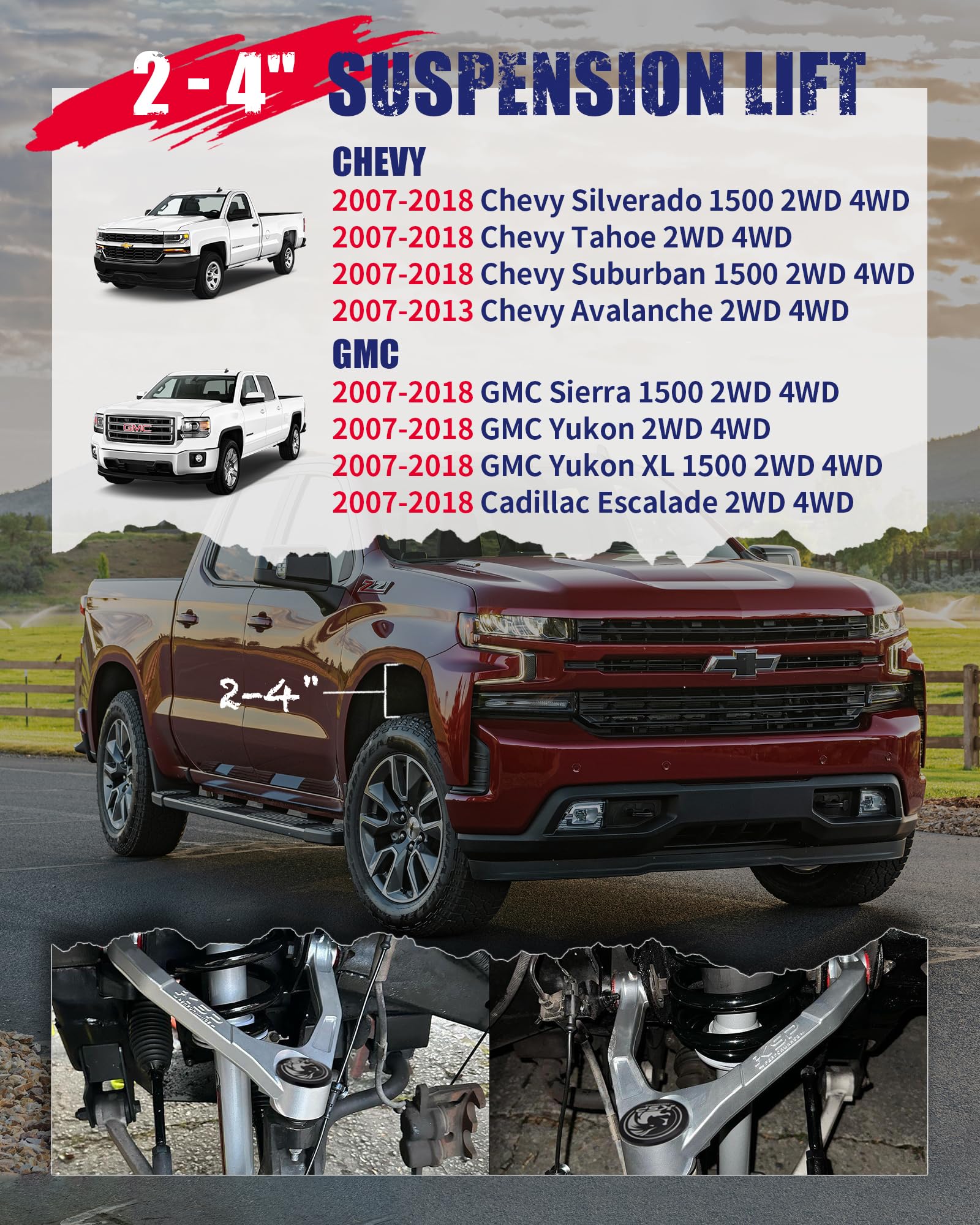 KSP Forged Upper Control Arm For Silverado Sierra 1500 2007-2018, 2pcs 2-4'' Adjustable Front Aluminum Control Arm Fit For Chevy