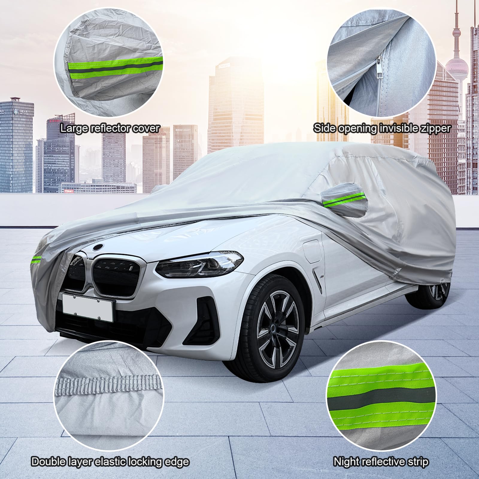 Quyddc Full Car Cover Universal 6 Layers Outdoor Thicked All Weather Cover, Sunshield, Waterproof, Snow Proof, Uv Proof, Scratch