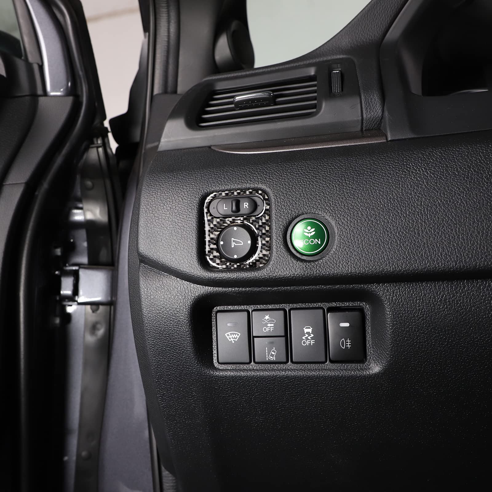 Car Door Rearview Mirror Adjustment Button Frame Sticker For Honda Pilot 2016-2022/Ridgeline 2017-2023/Passport 2019-2023, Rearview Mirror Adjustment Switch Panel Trim Cover, Carbon Fiber, Black