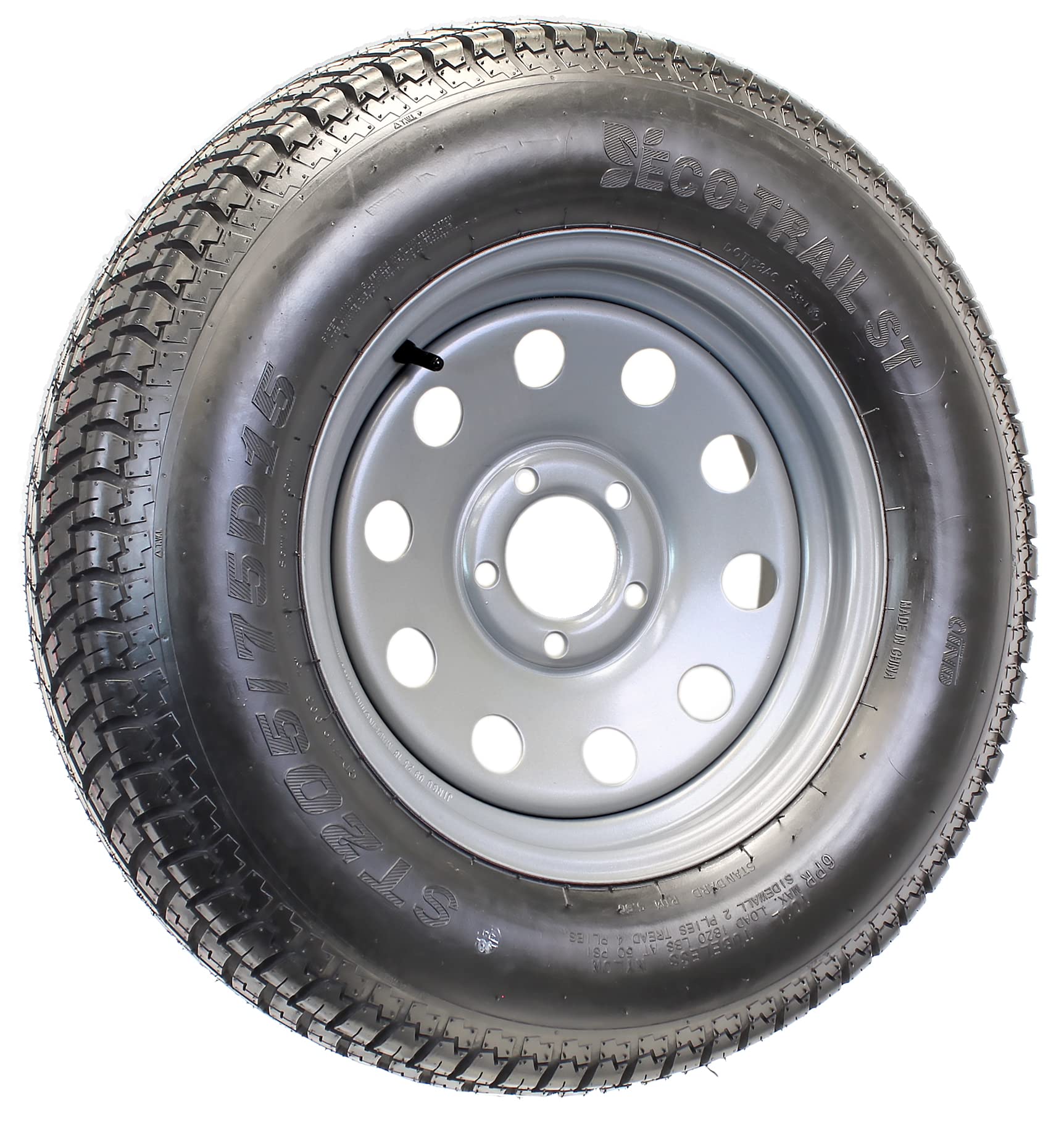 Ecustomrim Trailer Tire On Rim St205/75D15 F78-15 Load Range C 5 Lug Silver Modular Wheel - 2 Year Warranty W/Free Roadside