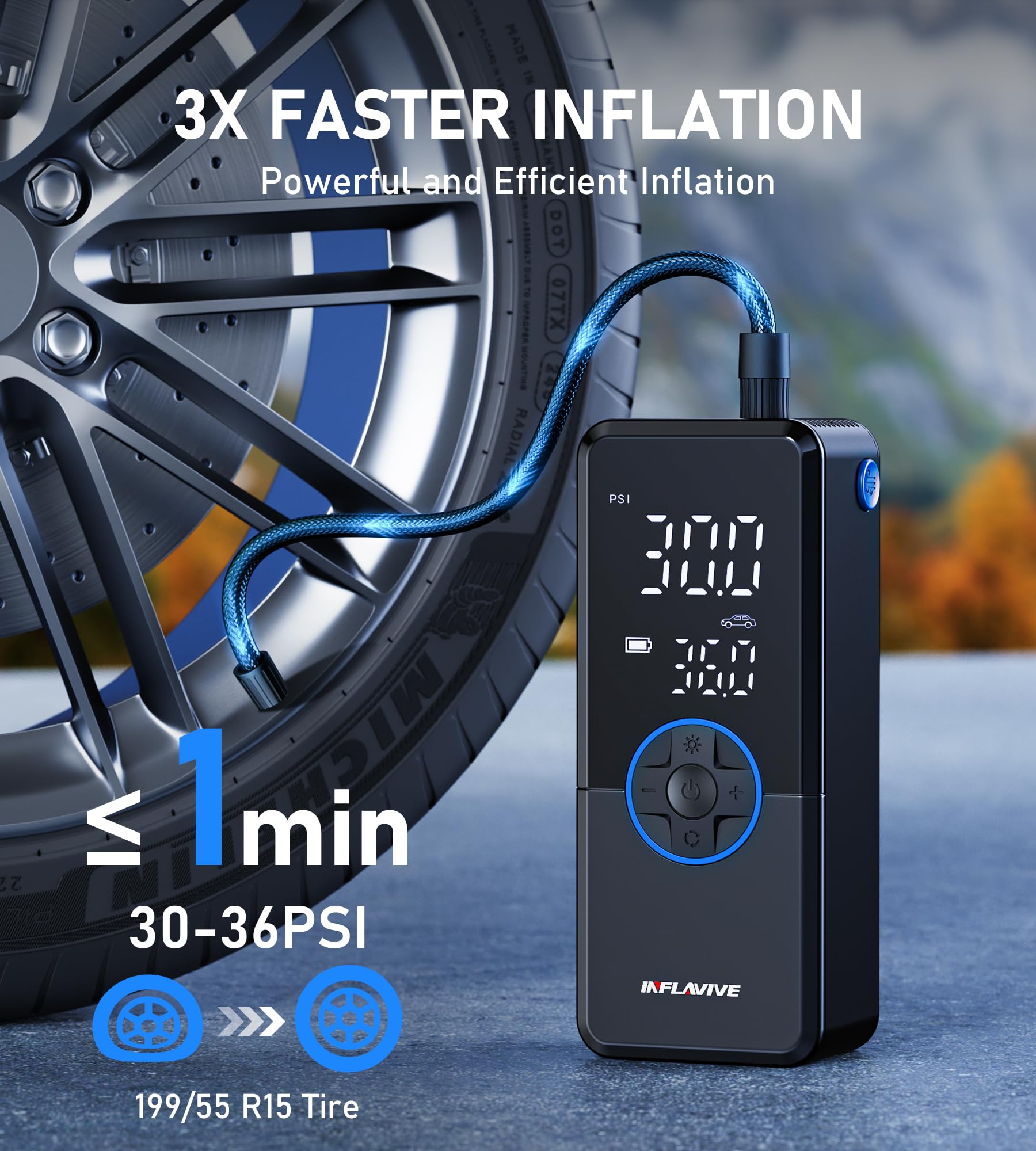Tire Inflator Portable Air Compressor, Cordless Air Pump For Car Tires With Pressure Gauge, Battery & 12V Dc Dual Power Bike Tir