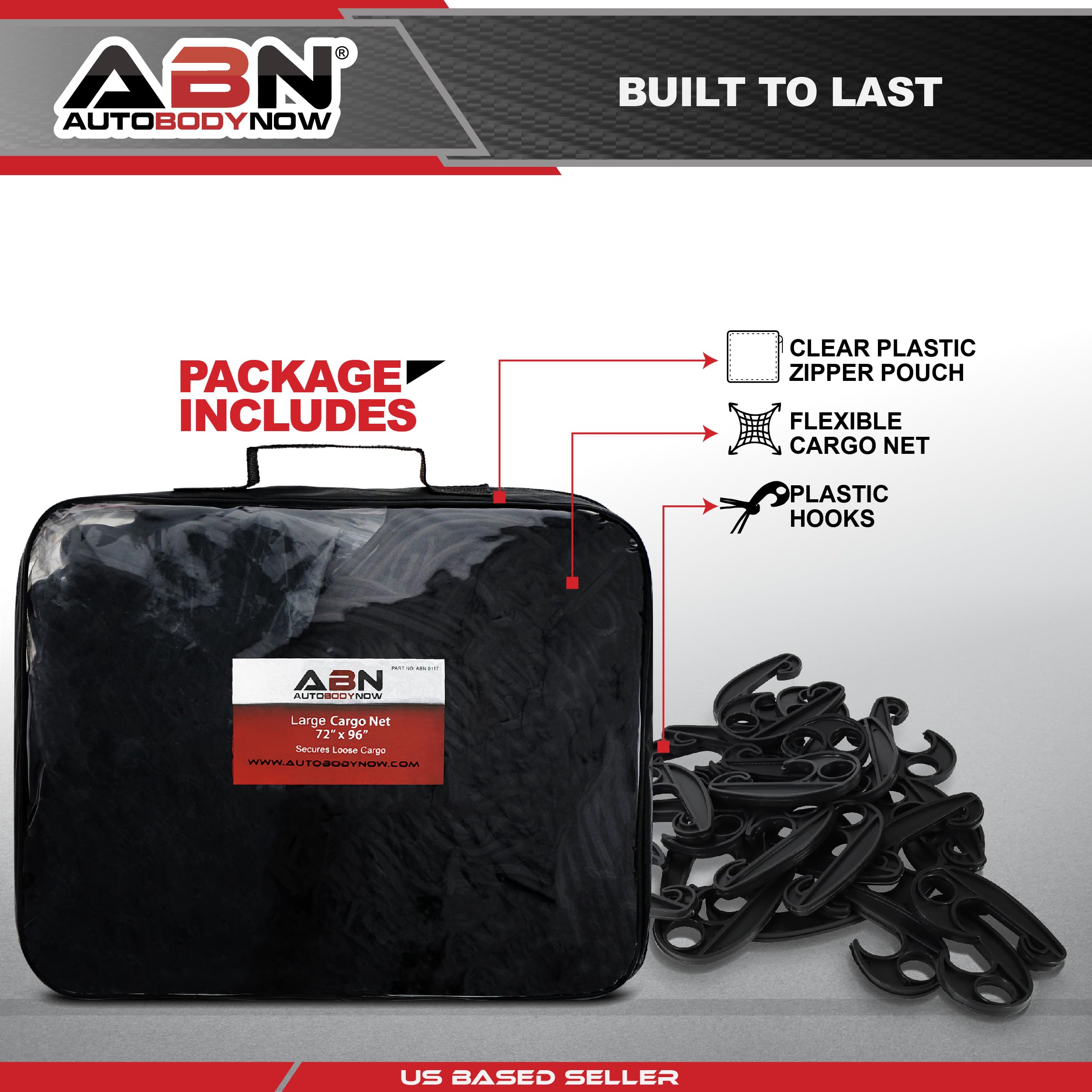 ABN Cargo Net with Nylon Hooks, 72 x 96 Inch for Trailers, Pickup Trucks, Rooftops, & More - Heavy-Duty, Multi-Purpose