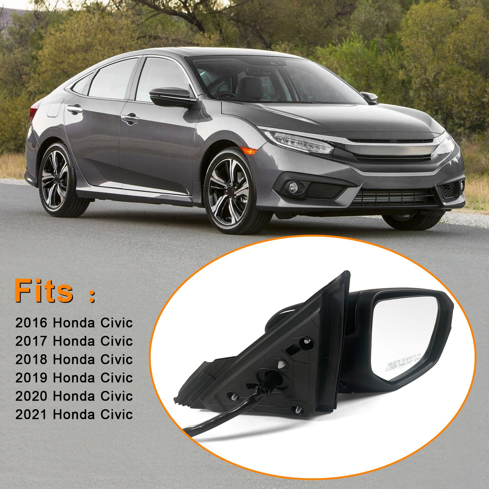 Lqito Right Passenger Side Door Mirror Compatible with 2016-2021 Honda Civic Sedan/coupe/hatchback Lx/Ex/Sport with Power Heated