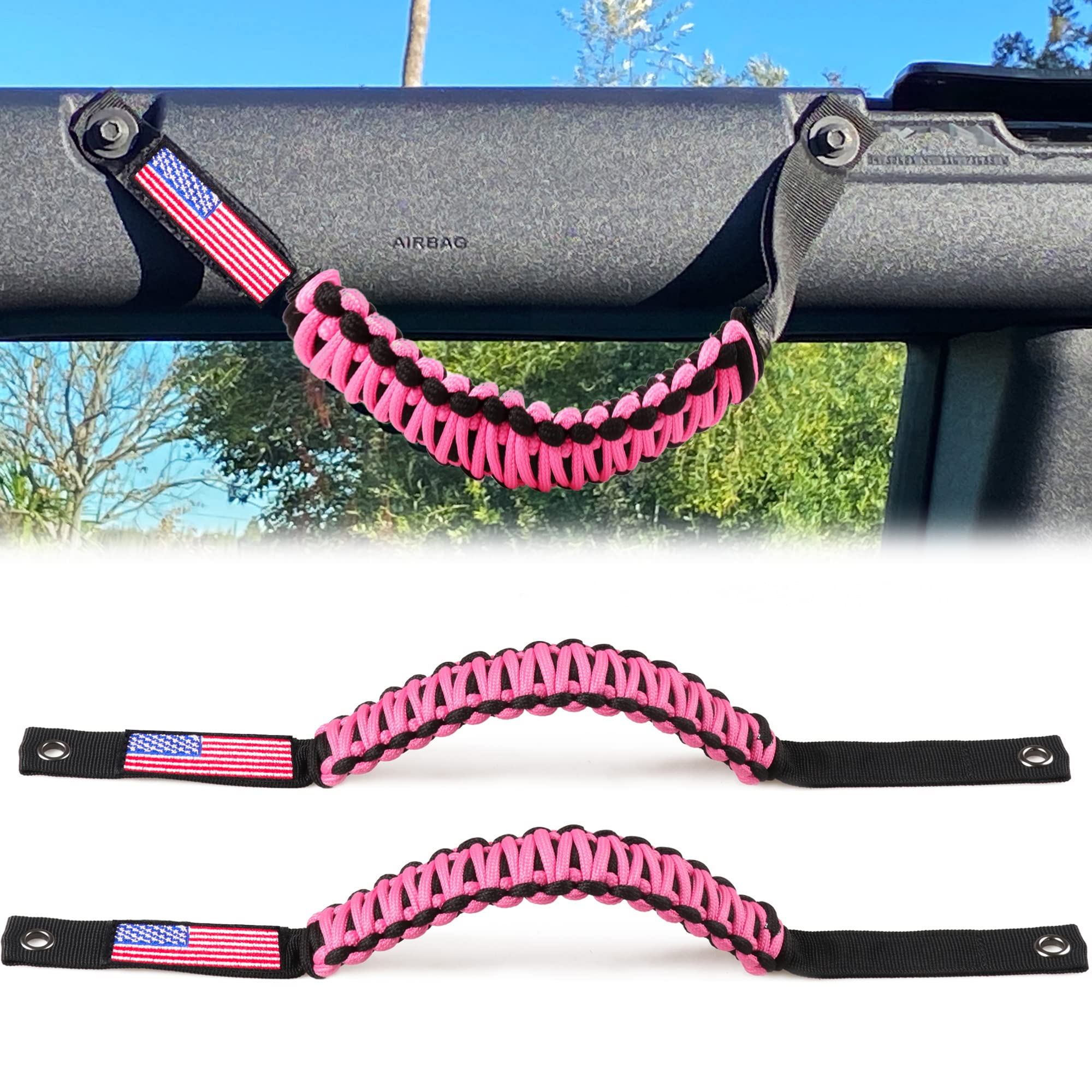 RERPRO Roll Bar Grab Handles for 2021 2022 2023 2024 2025 Ford Bronco 2 Door 4 Door Accessories Paracord Grip Handle, with Ameri