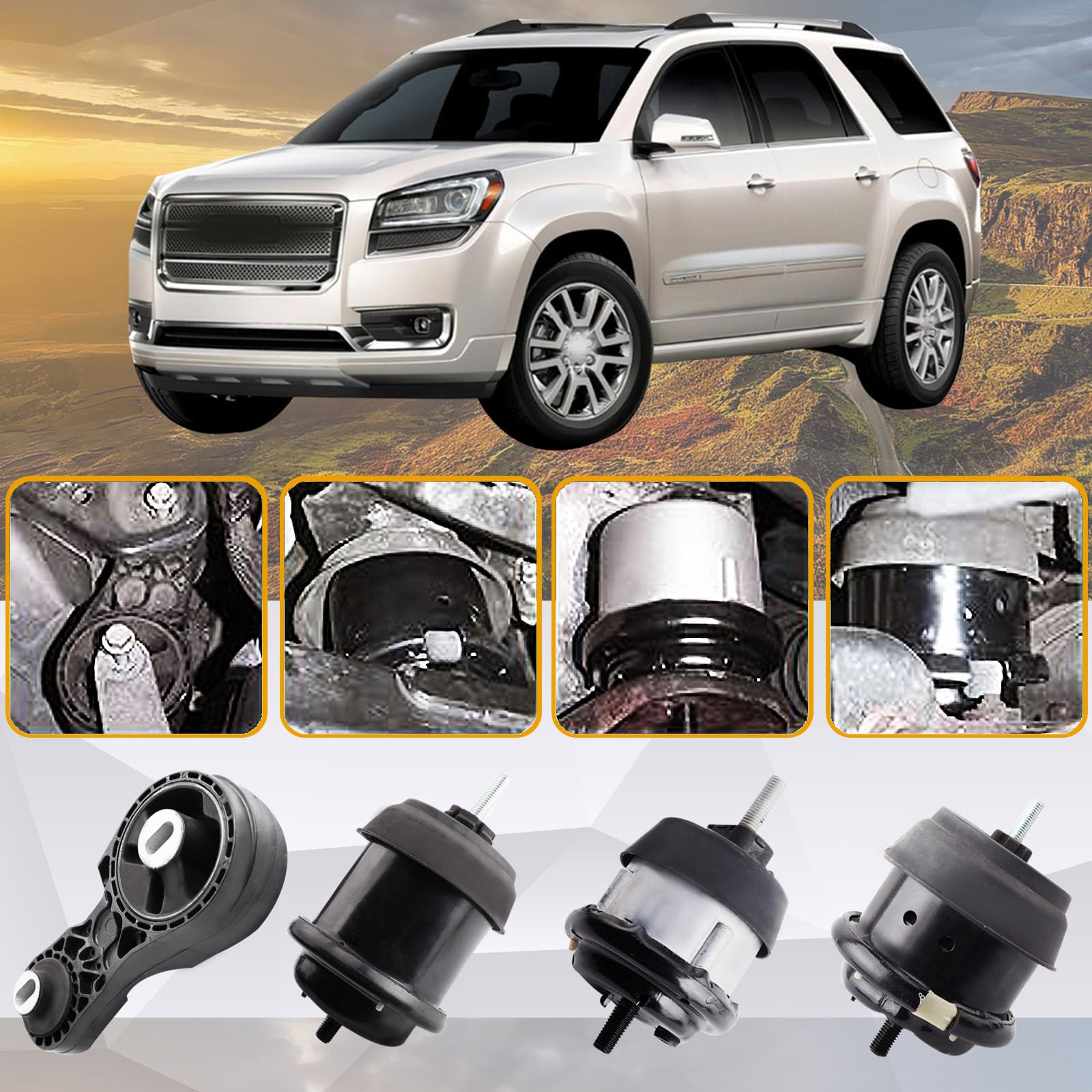 Set of 4 Engine Motor and Transmission Mount Kit Compatible with 2009-2017 Chevrolet Traverse and 2009-2016 Acadia and Buick Enc