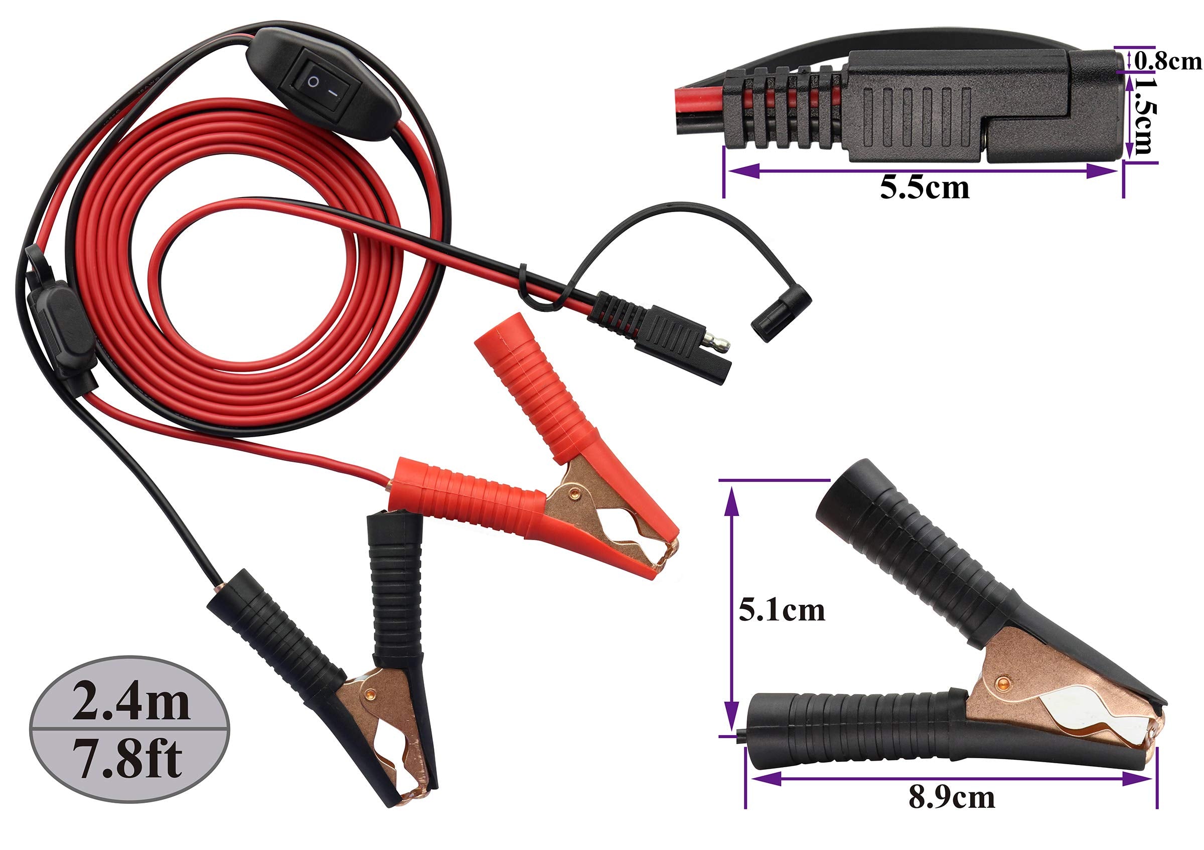 Aaotokk Crocodile Clip Cable 16 Awg Wire Harness Sae To Battery Alligator Crocodile Clip12V Dc Extension Cord With Switch And Fu