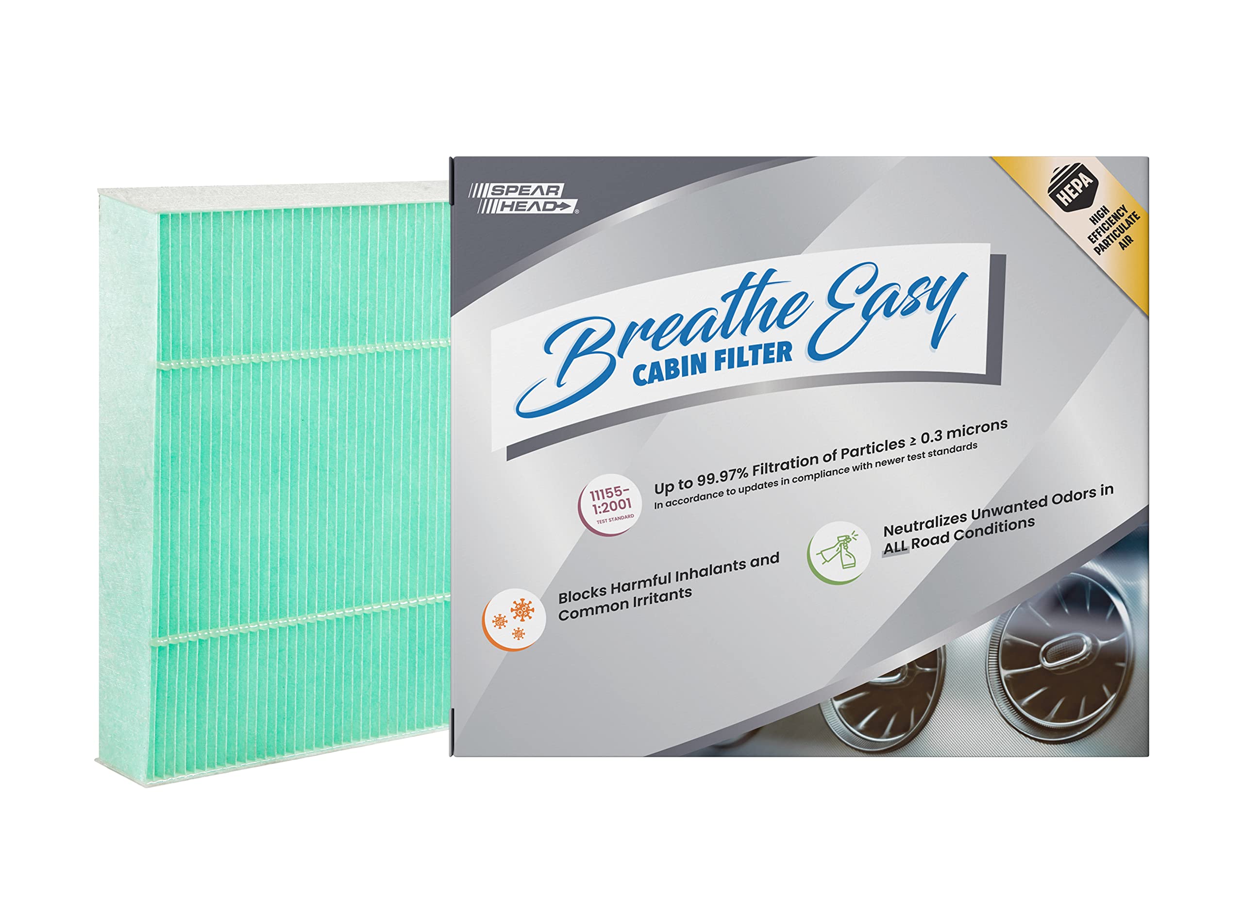 Spearhead Hepa Breathe Easy Cabin Filter, Up To 99.97% Filtration Of 0.3 Micron Particles W/No Airflow Reduction (Be-182H)