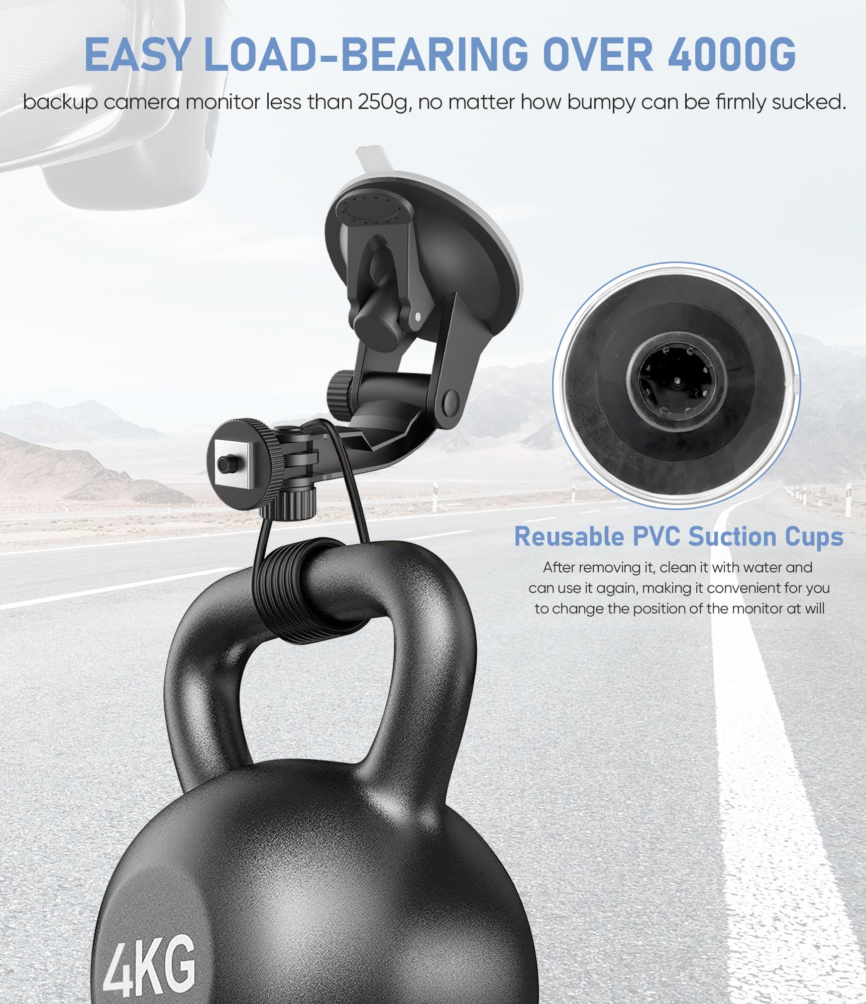 Pixelman Backup Camera Monitor Mount - 7/9 Inch Dual Suction Cup Windshield Holder for RVs, Trucks & Vans - Black Car Display Bracket