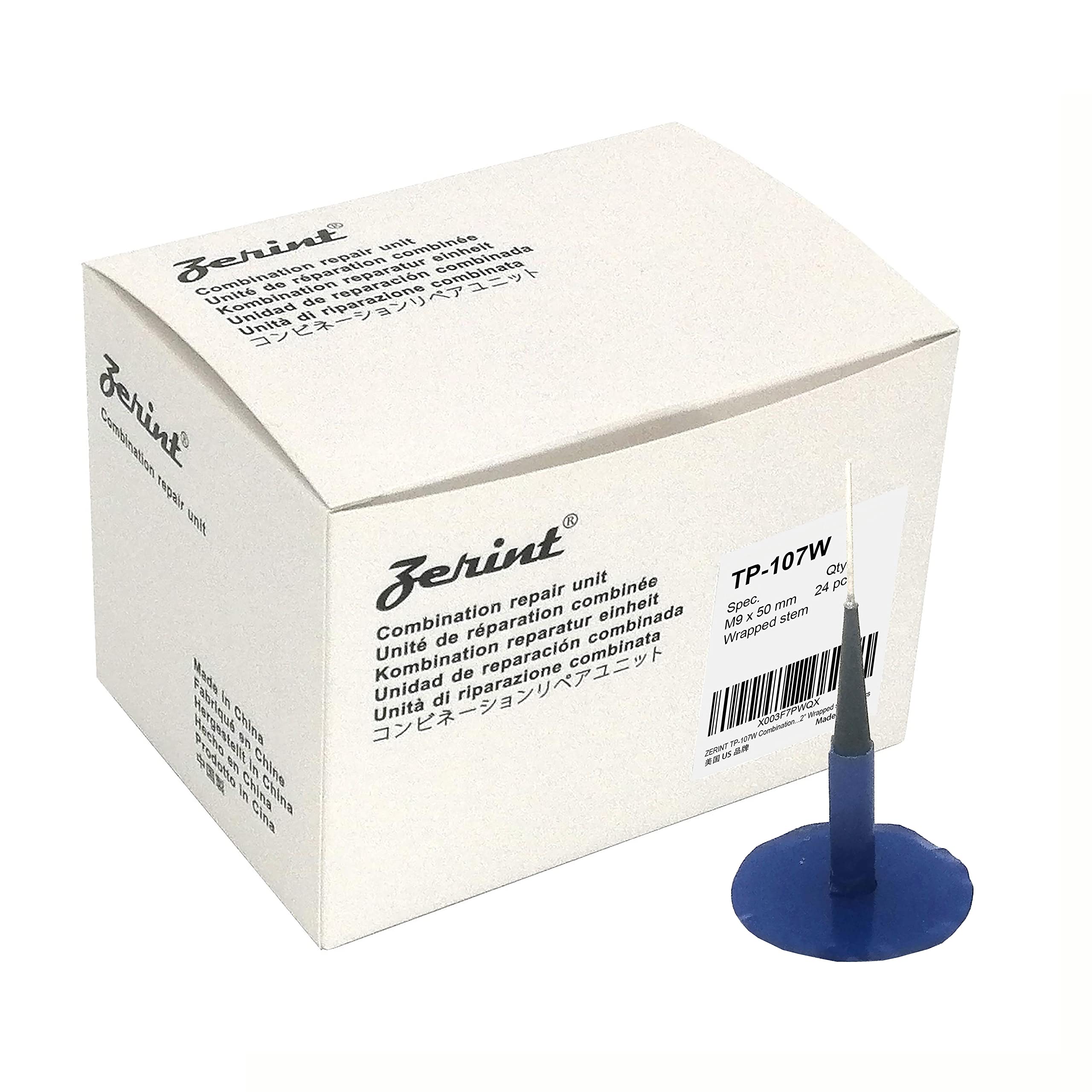 ZERINT TP-107W Combination Repair Unit, Tire Repair Patch Plug 3/8'' x 2'' Wrapped stem 24 pcs