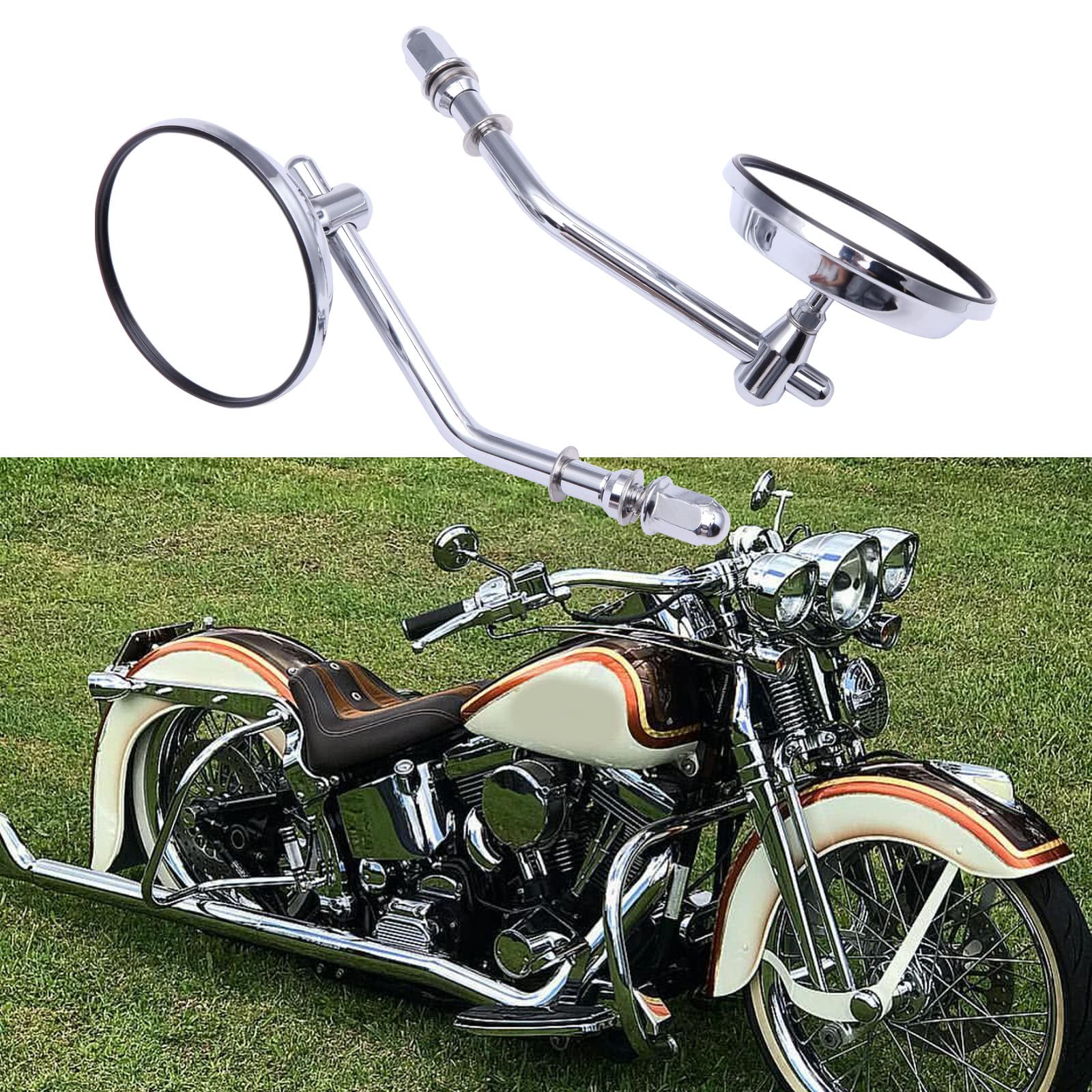 Chrome Motorcycle Round Sportster Mirrors Rear View Compatible With Harley Davidson Fatboy Dyna Street Glide Road King Softail