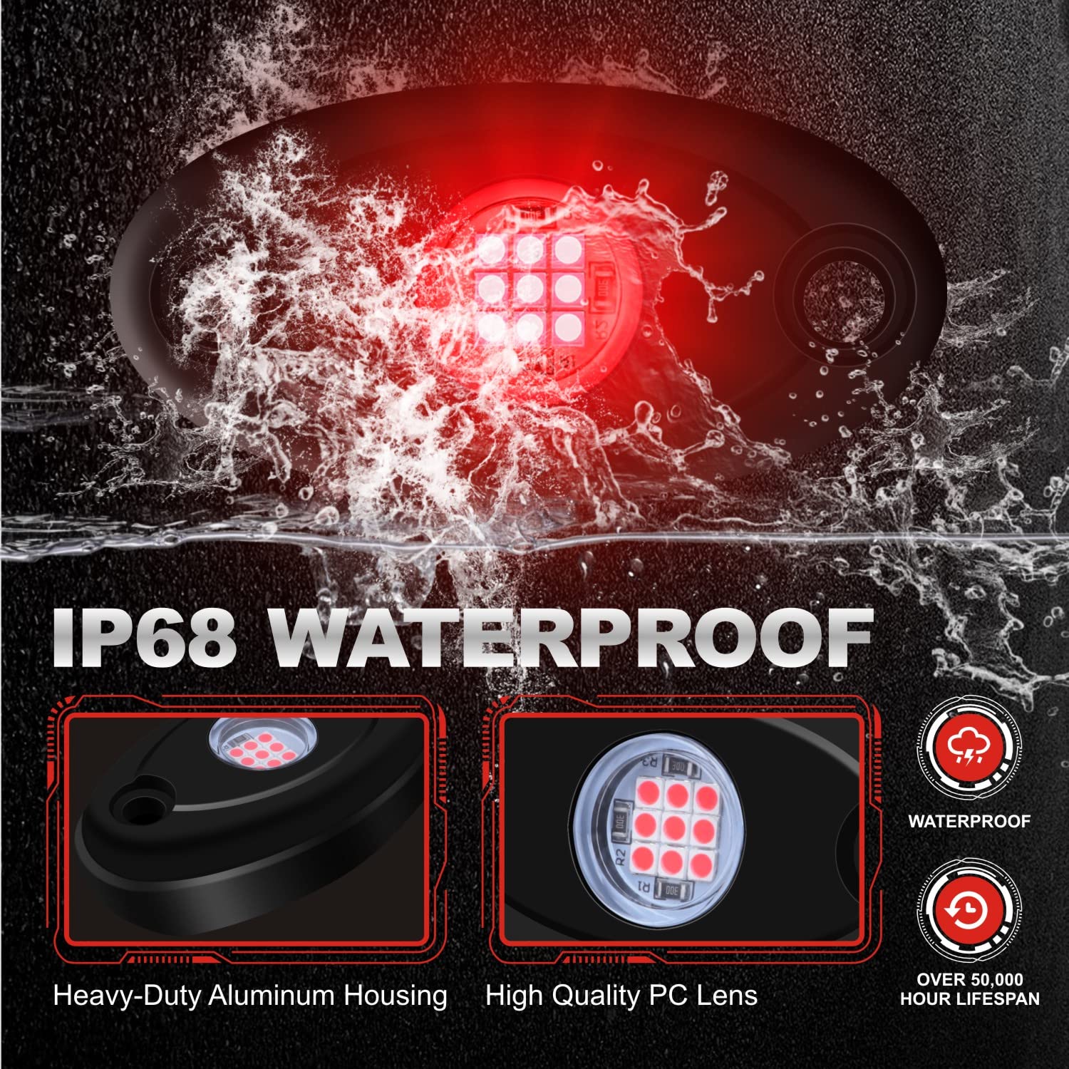 Ly8 6Pods Led Rock Lights Red Neon Underglow Lights For Car Trucks Atv Utv Suv Jeep Boat Underbody Glow Trail Rig Lights Waterproof (Red)