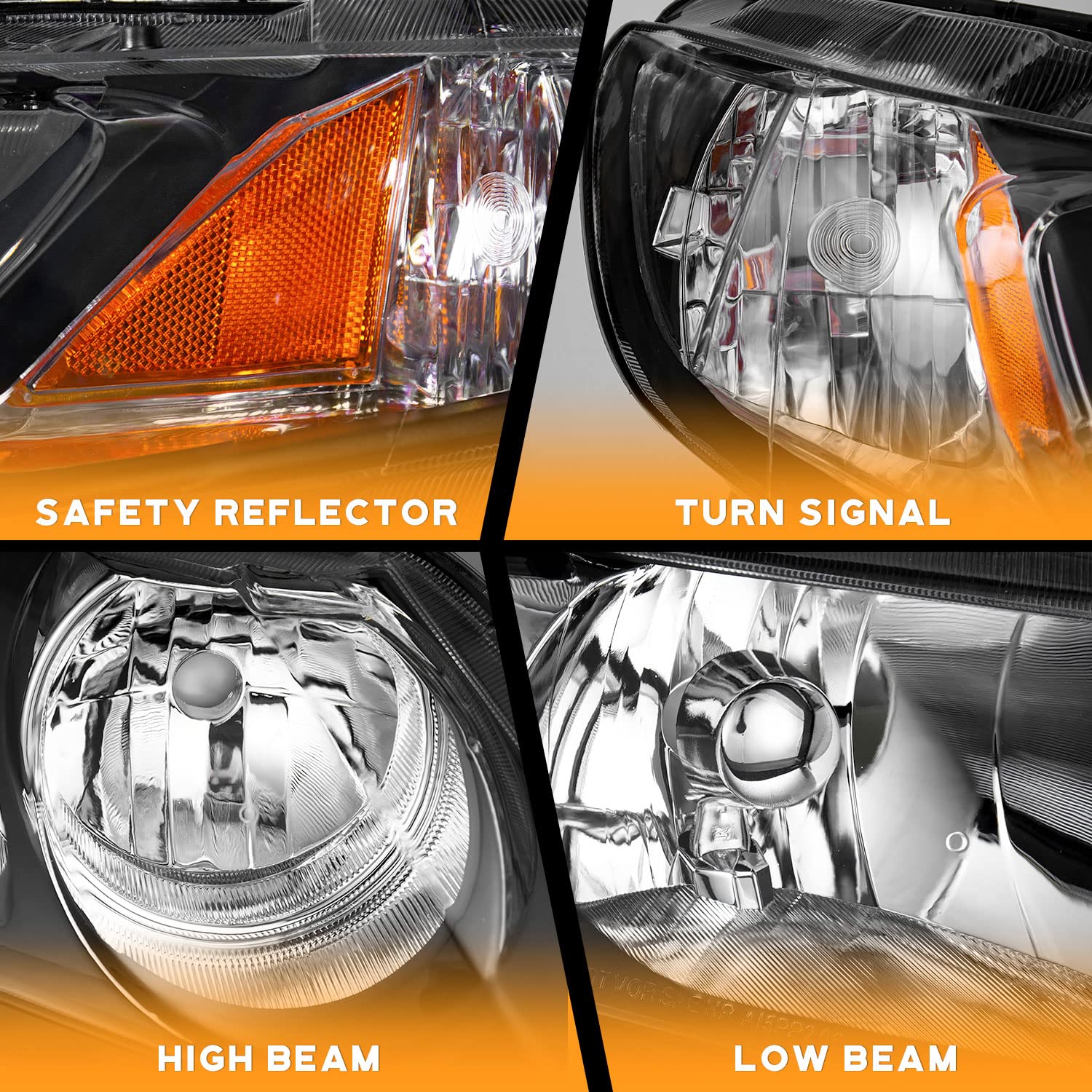 Weelmoto For 2006-2011 Honda Civic 4-Door Headlights Assembly Replacement For 2006 2007 2008 2009 2010 2011 Honda Civic 4-Door Headlight Pair Headlamp Replacement Chrome Housing Amber Reflector