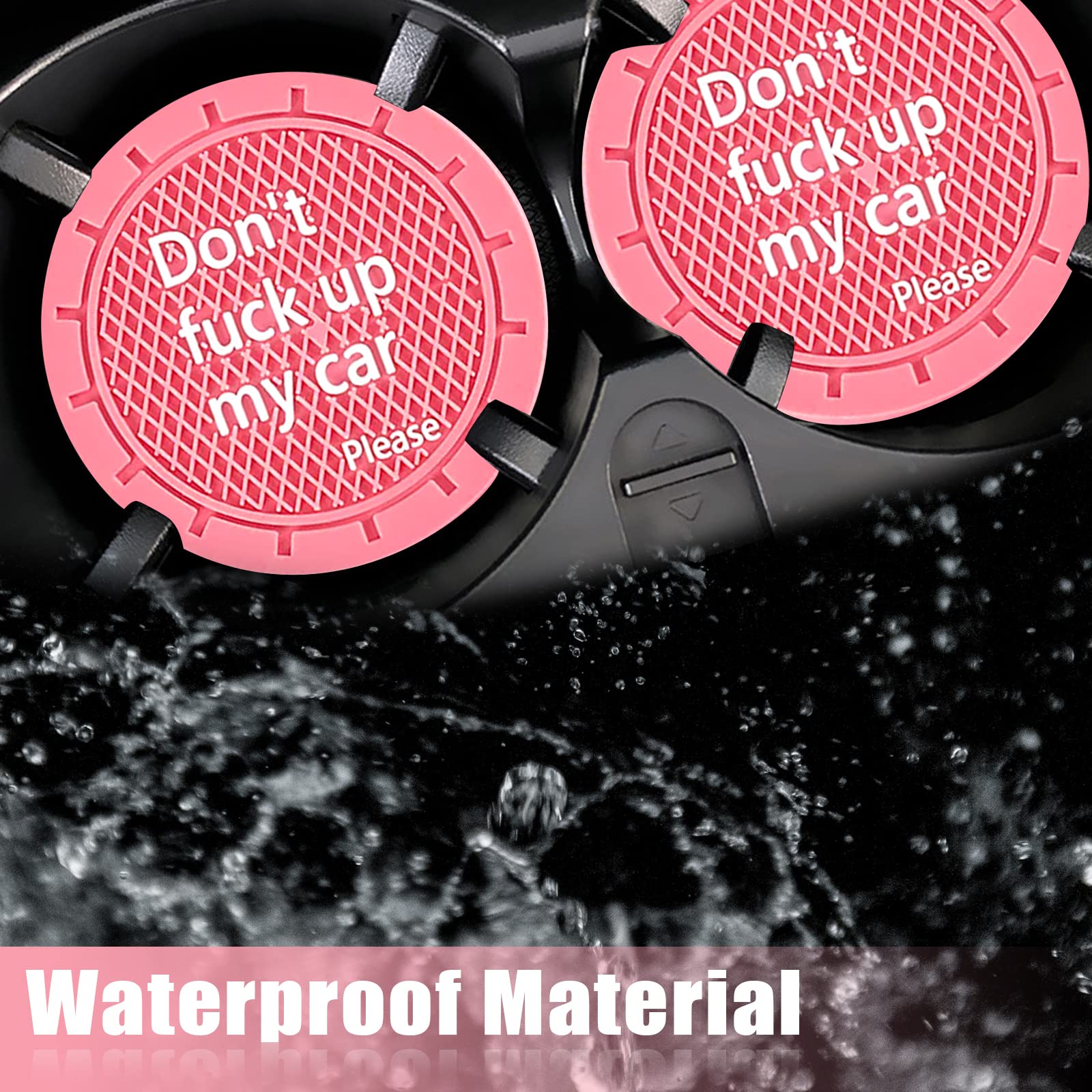 Car Cup Holder Coaster, Car Non-Slip Cup Holder Embedded Decorative Funny Coaster - Don'T Fuck Up My Car Please, Suitable For Most Car Interior Accessories For Women Men (Pink)