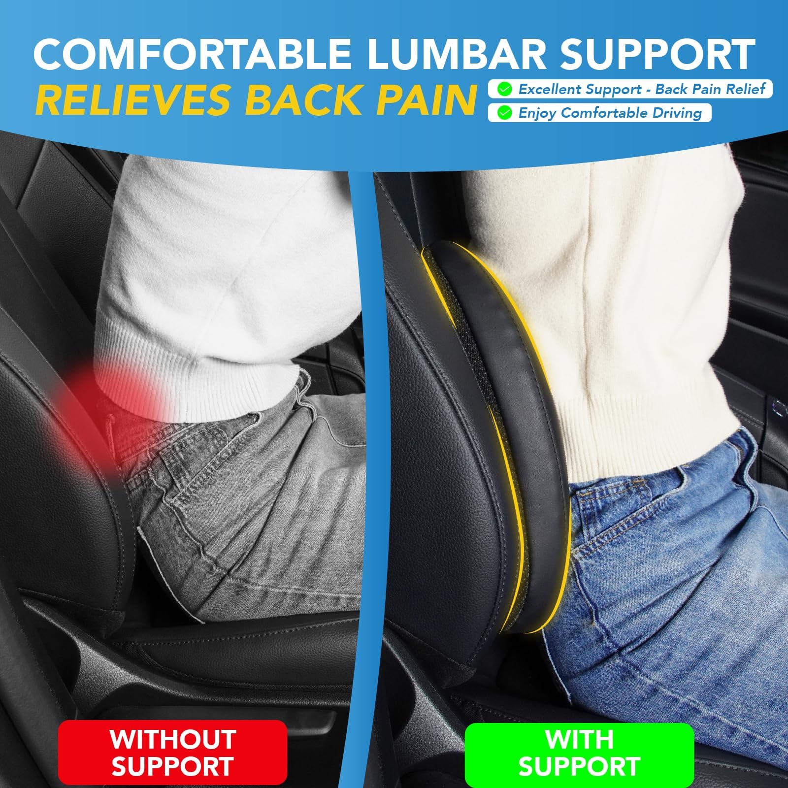 Lofty Aim Lumbar Support Pillow - Memory Foam Back Cushion for Car & Office, Classic 4D Mesh, Black, 12.2x16.9x4 inches
