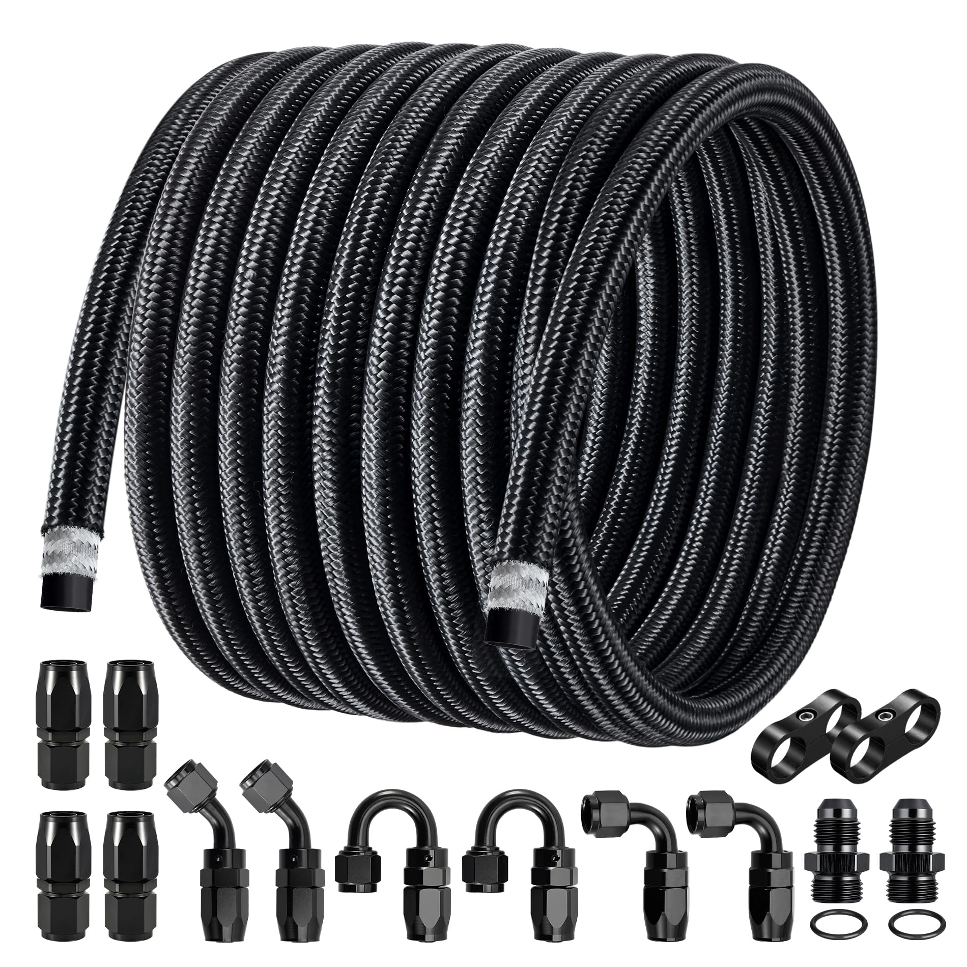 EVIL ENERGY 8AN Fuel Line Kit, AN8 Nylon Stainless Steel Braided Fuel Line Hose, with 14 PCS Fitting Adapter CPE Transmission Li
